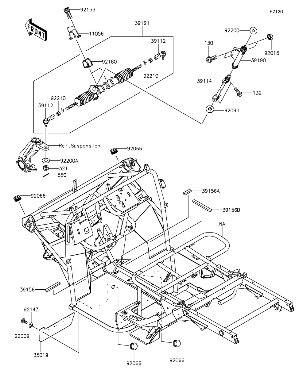 Frame Diagram and Parts List for KAF400BGF 2016 Kawasaki Lawn Tractor Accessories