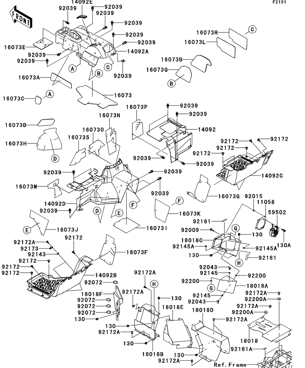 Frame Fittings-Rear Diagram and Parts List for KRT750CCF 2012 Kawasaki Lawn Tractor Accessories