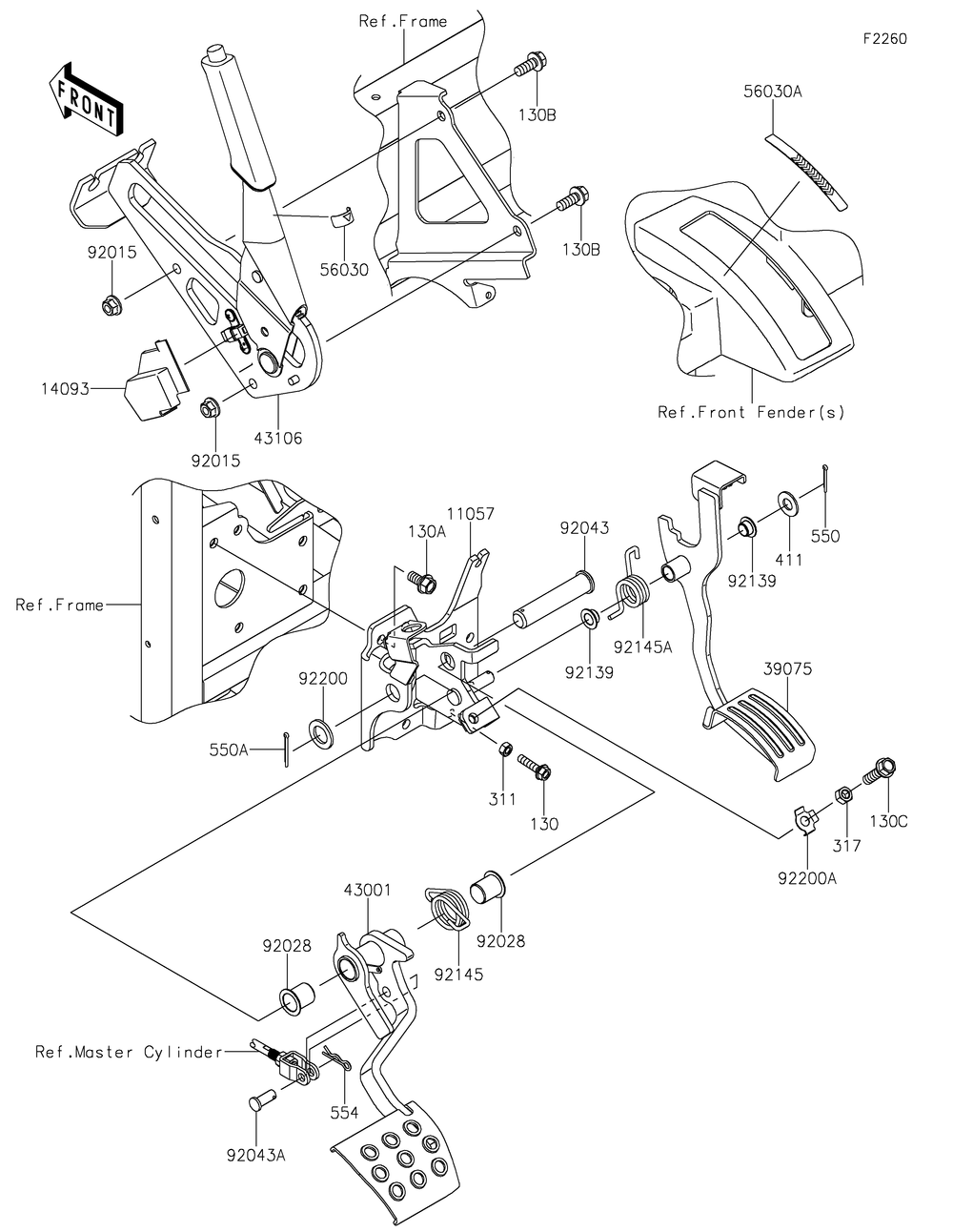 Brake Pedal/Throttle Lever Diagram and Parts List for KAF820BJF 2018 Kawasaki Lawn Tractor Accessories