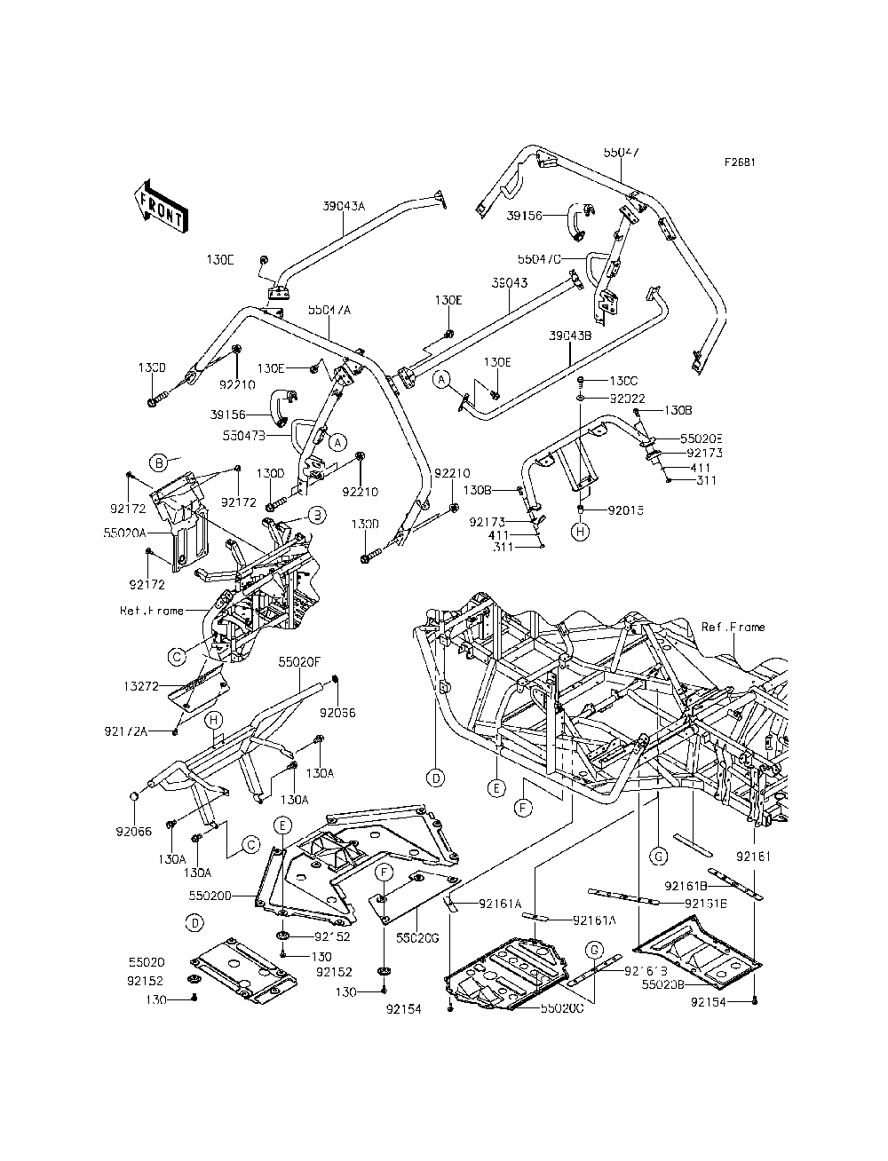 Guards/Cab Frame Diagram and Parts List for KRF800CFF 2015 Kawasaki Lawn Tractor Accessories