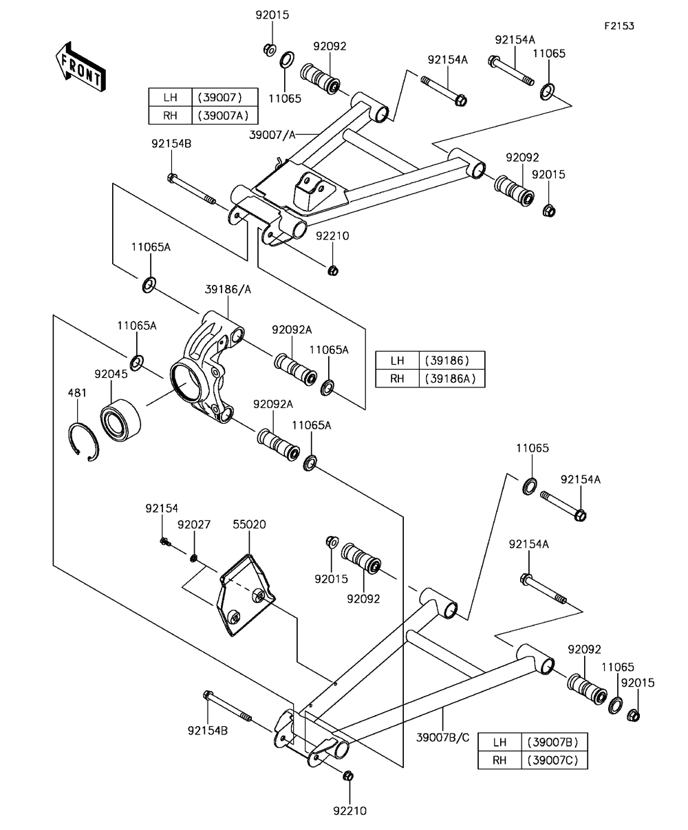 Rear Suspension Diagram and Parts List for KAF820BHF 2017 Kawasaki Lawn Tractor Accessories