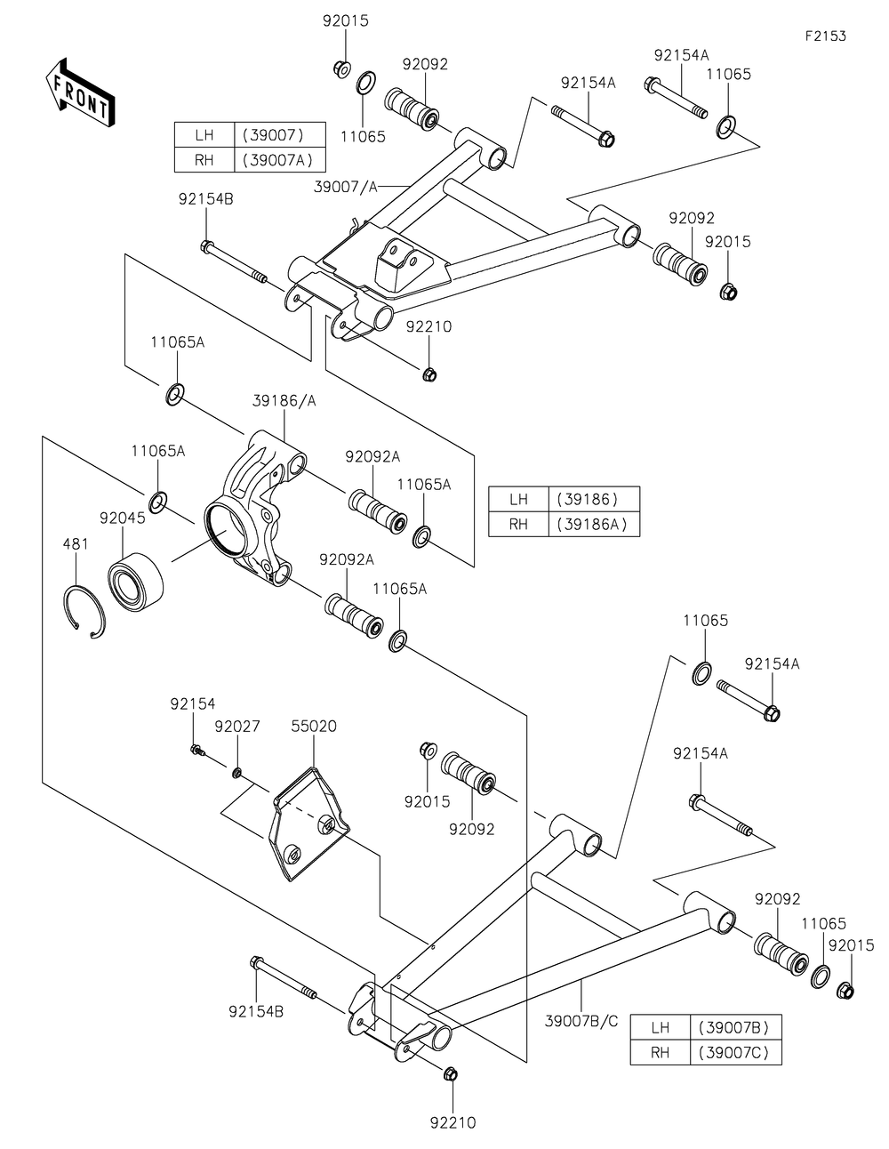Rear Suspension Diagram and Parts List for KAF820BMFNL 2021 Kawasaki Lawn Tractor Accessories