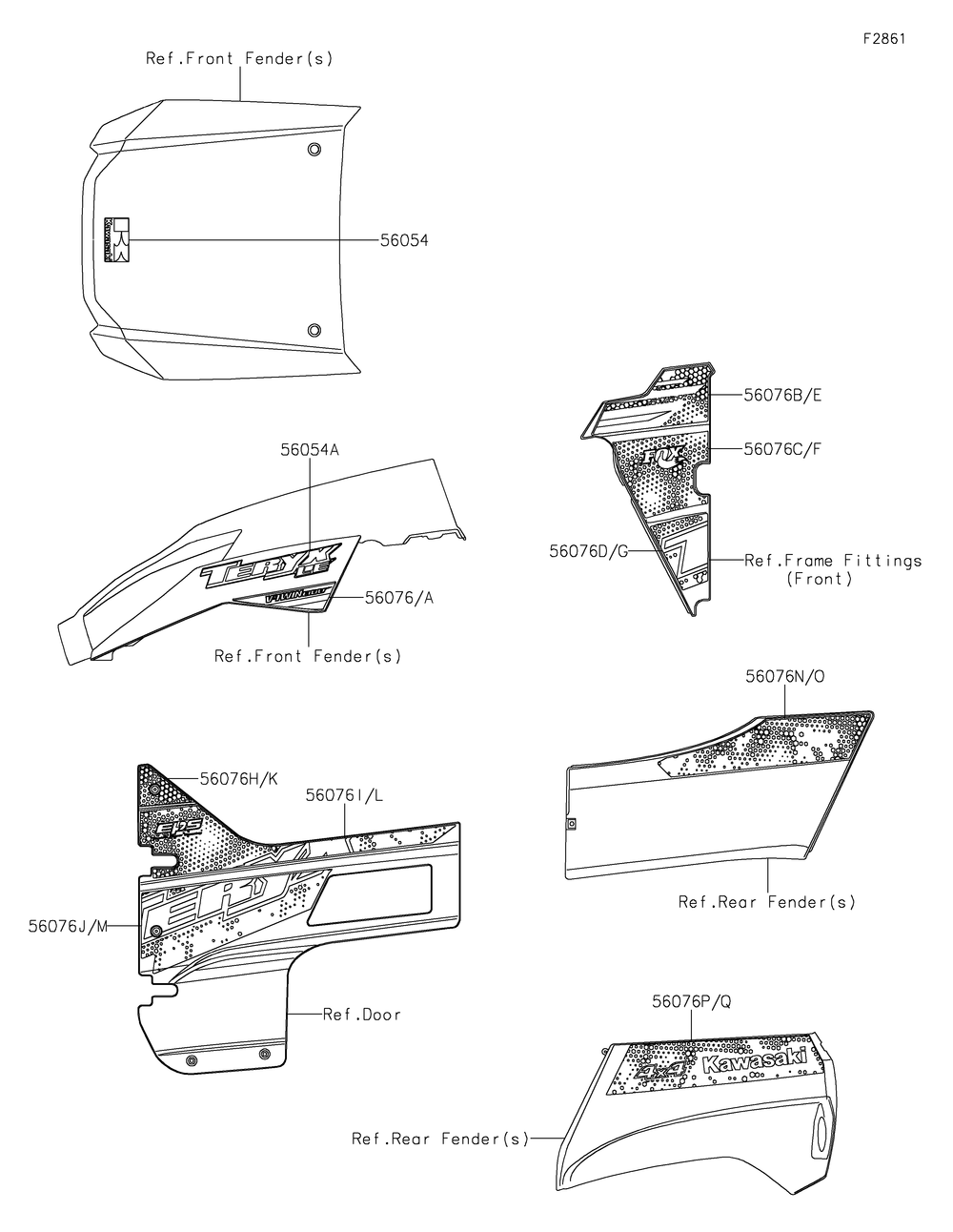 Decals Diagram and Parts List for KRF800GMFNN 2021 Kawasaki Lawn Tractor Accessories