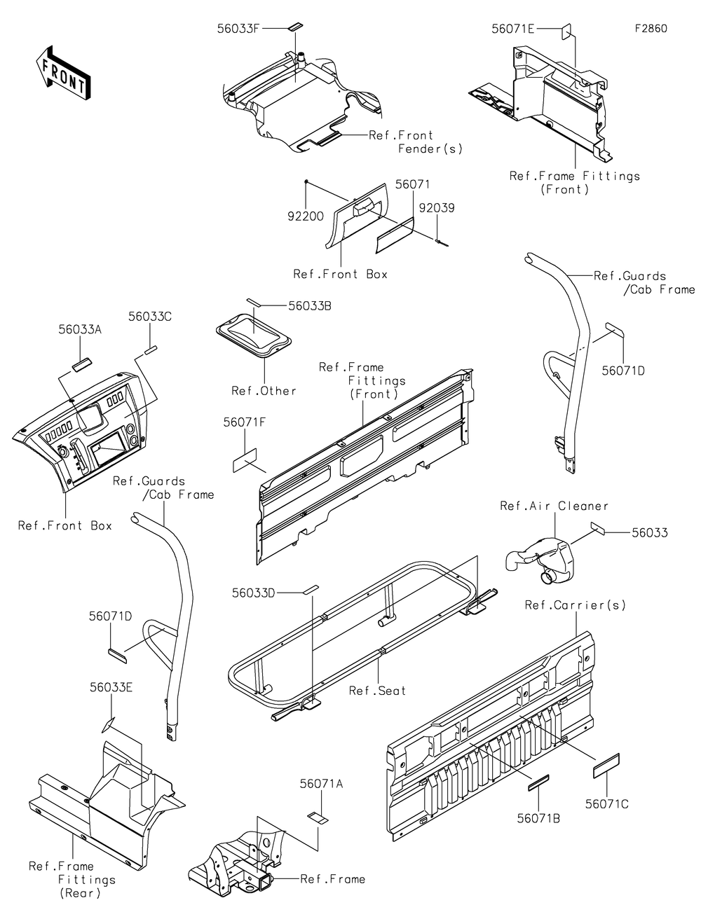 Labels Diagram and Parts List for KAF1000JMFNN 2021 Kawasaki Lawn Tractor Accessories