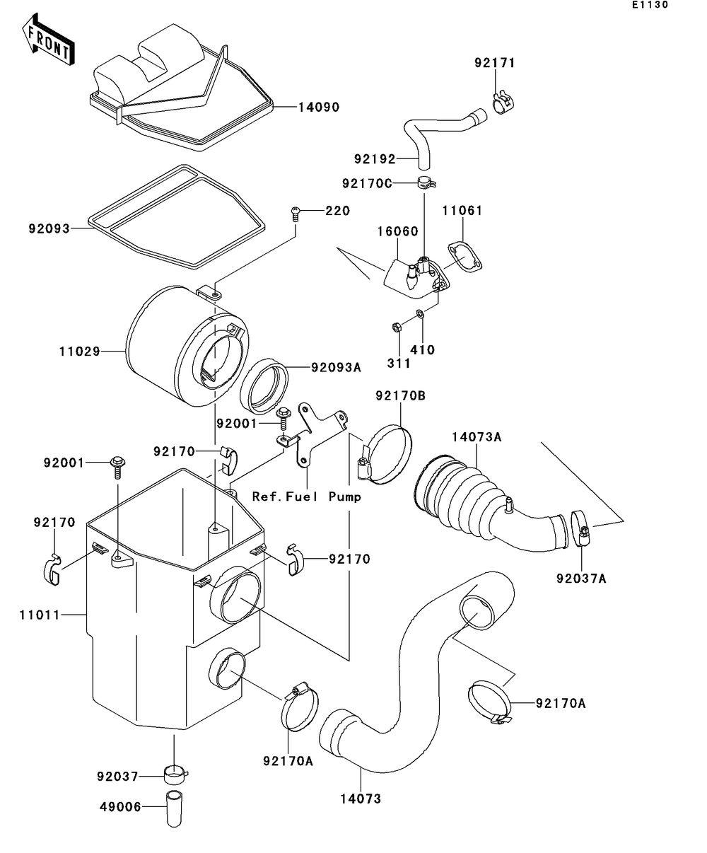 Air Cleaner Diagram and Parts List for KAF400BEF 2014 Kawasaki Lawn Tractor Accessories