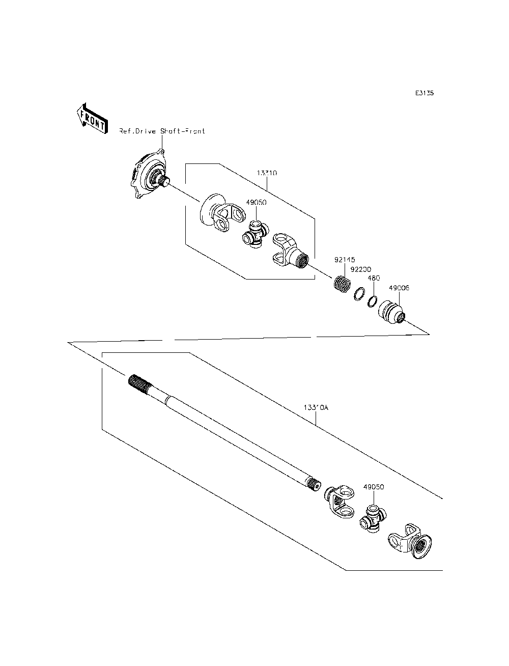 Drive Shaft-Propeller Diagram and Parts List for KRT800CFF 2015 Kawasaki Lawn Tractor Accessories