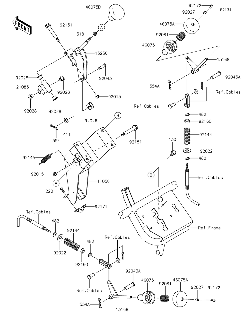 Shift Lever Diagram and Parts List for KAF400KJF 2018 Kawasaki Lawn Tractor Accessories