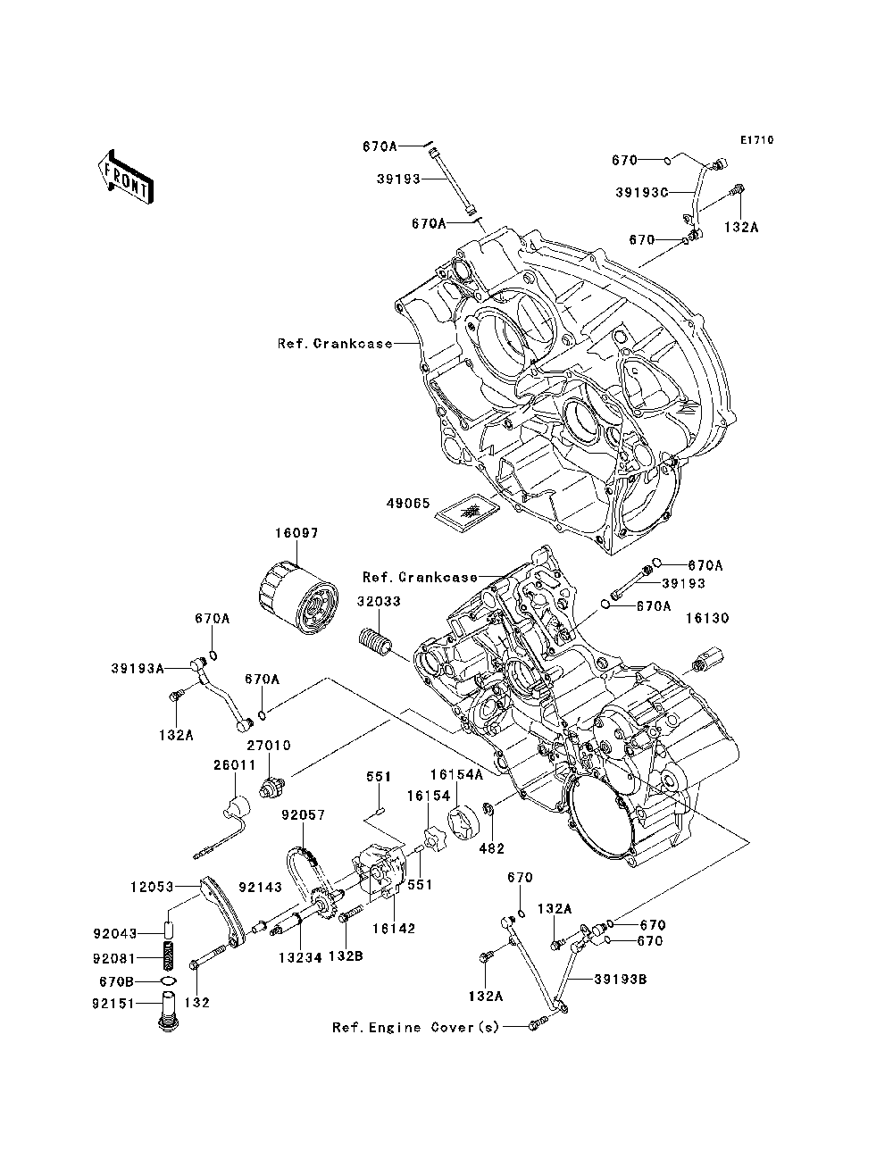 Oil Pump/Oil Filter Diagram and Parts List for KRF750RDF 2013 Kawasaki Lawn Tractor Accessories