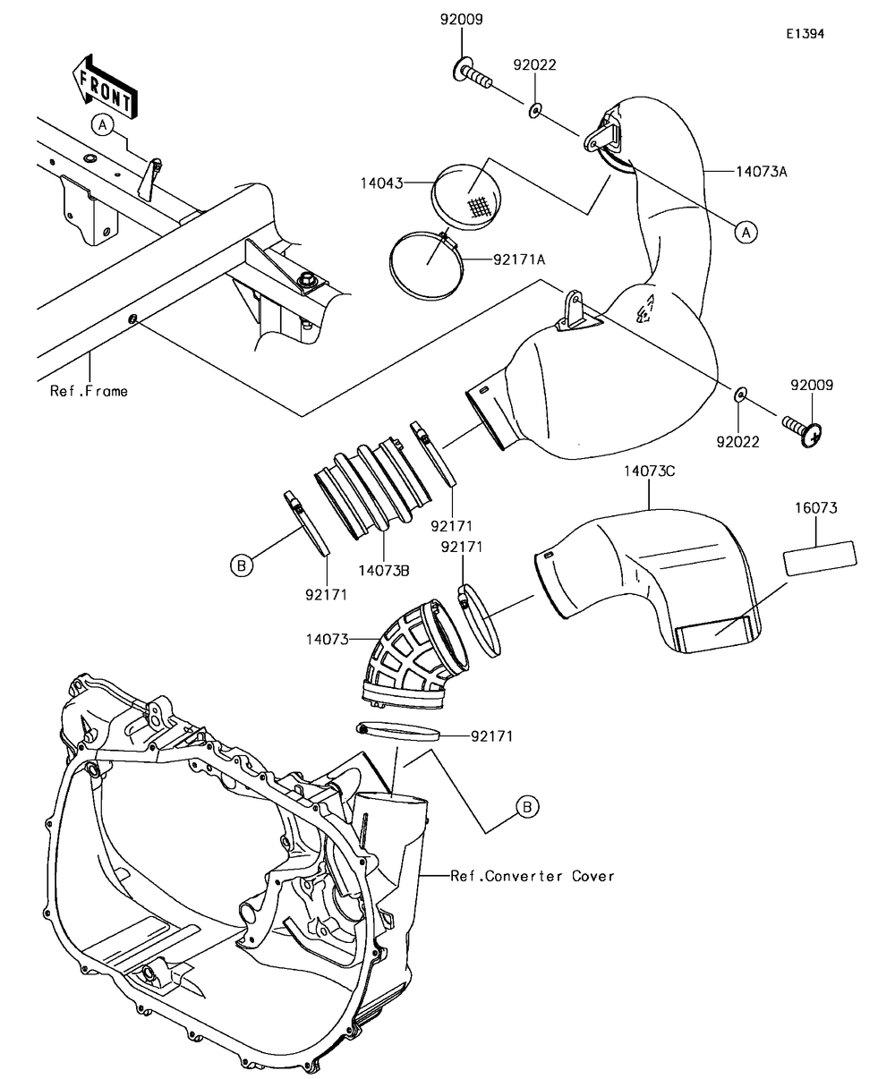 Air Cleaner-Belt Converter Diagram and Parts List for KAF820AHF 2017 Kawasaki Lawn Tractor Accessories