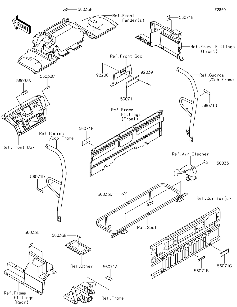 Labels Diagram and Parts List for KAF1000HJF 2018 Kawasaki Lawn Tractor Accessories