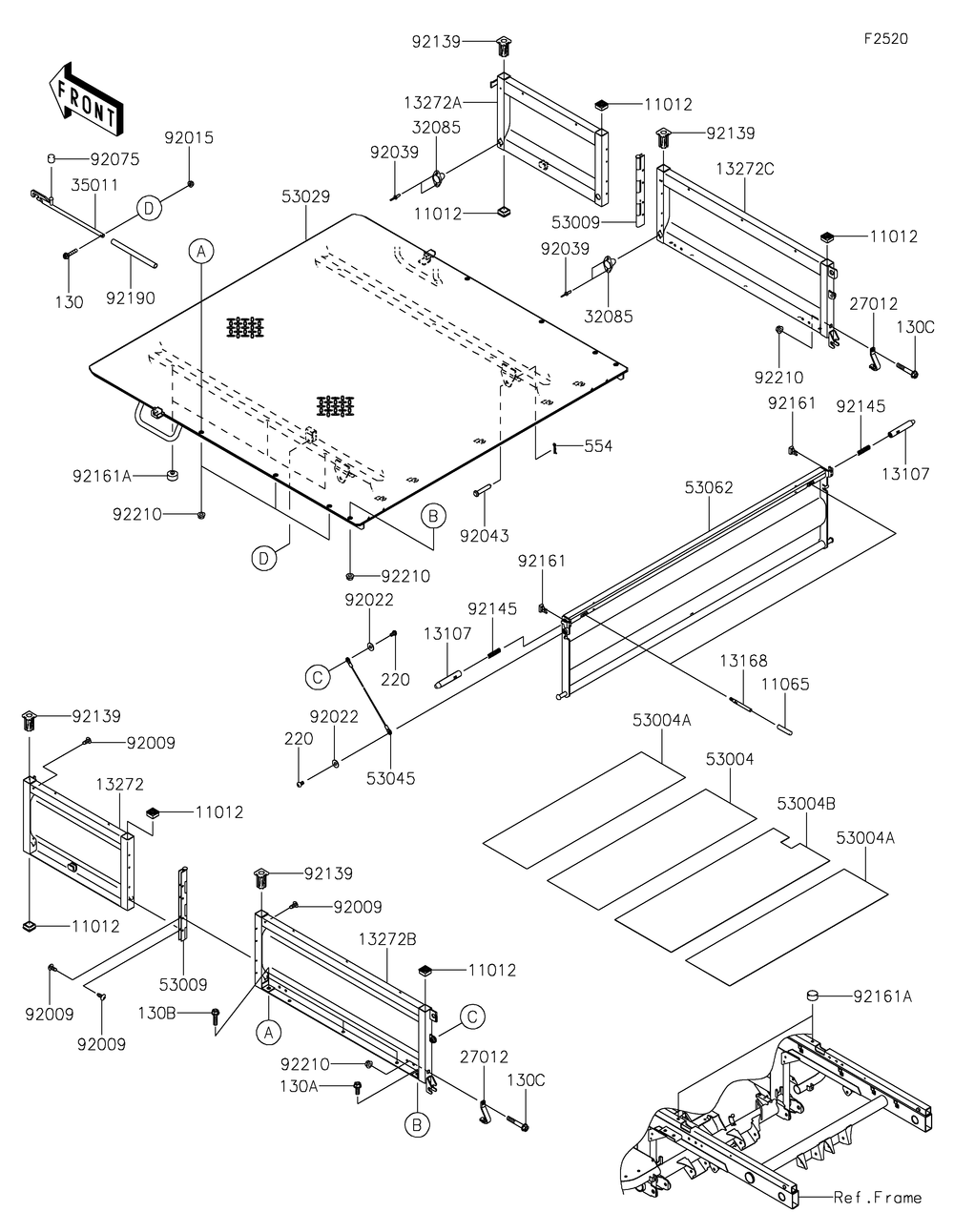 Carrier Diagram and Parts List for KAF620SKF 2019 Kawasaki Lawn Tractor Accessories