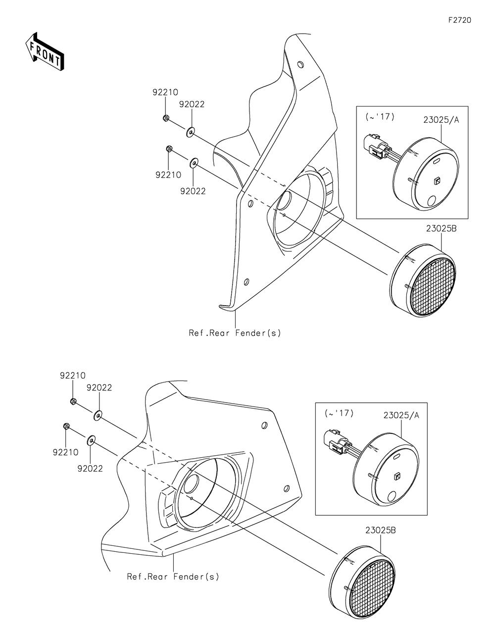 Taillight Diagram and Parts List for KRT800FHF 2017 Kawasaki Lawn Tractor Accessories