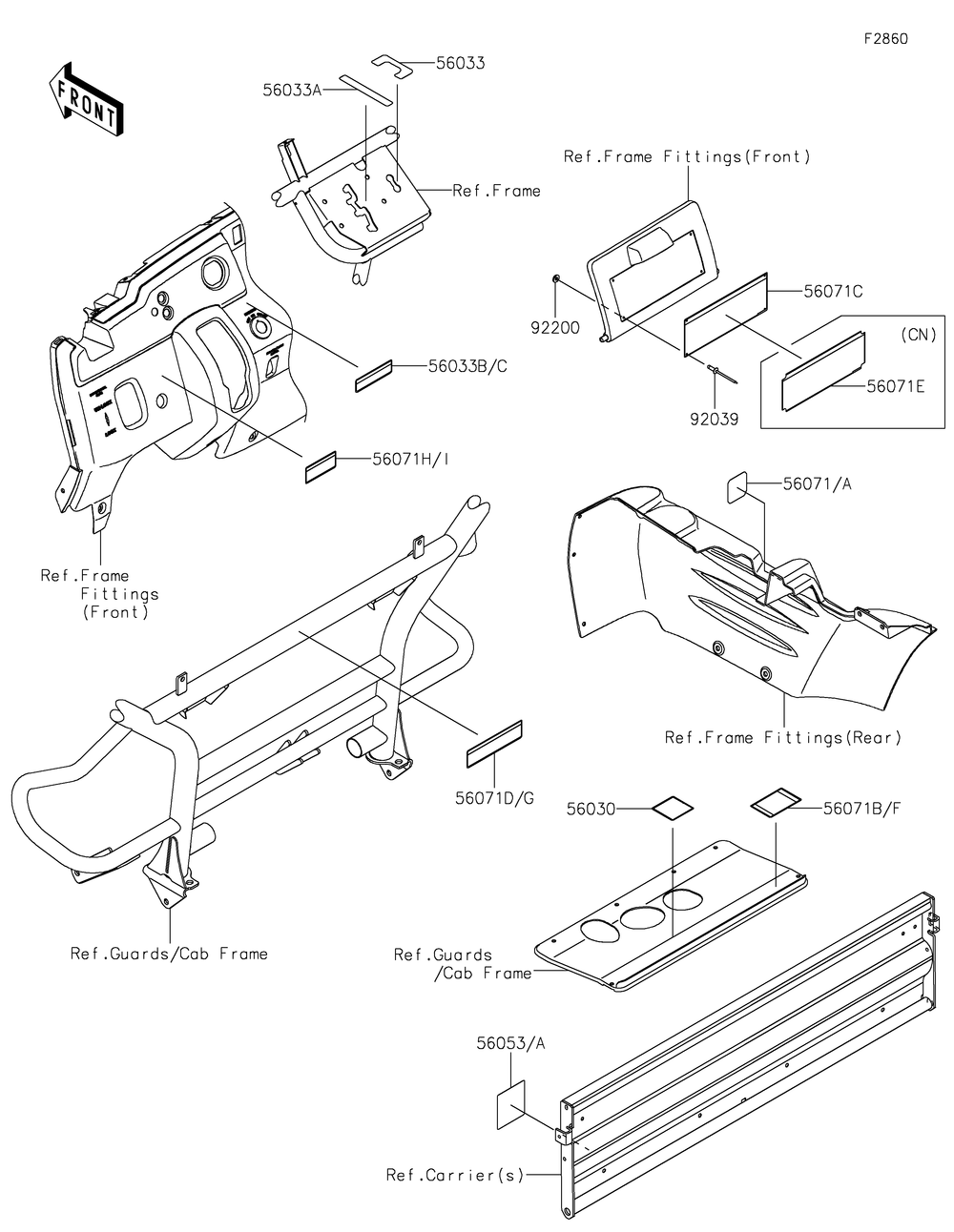 Labels Diagram and Parts List for KAF400SKS 2019 Kawasaki Lawn Tractor Accessories