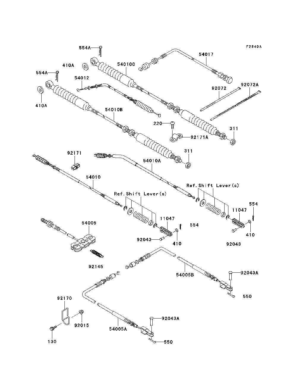 Cables Diagram and Parts List for KAF620H7F 2007 & Prior Kawasaki Lawn Tractor Accessories