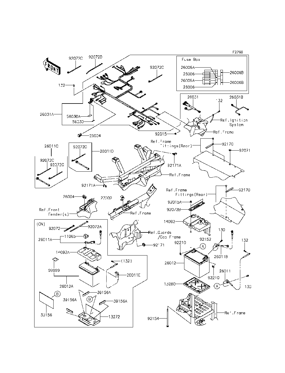 Chassis Electrical Equipment Diagram and Parts List for KRF800CEF 2014 Kawasaki Lawn Tractor Accessories