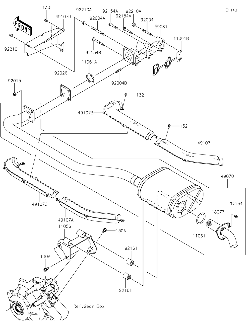 Muffler Diagram and Parts List for KAF1000EJF 2018 Kawasaki Lawn Tractor Accessories