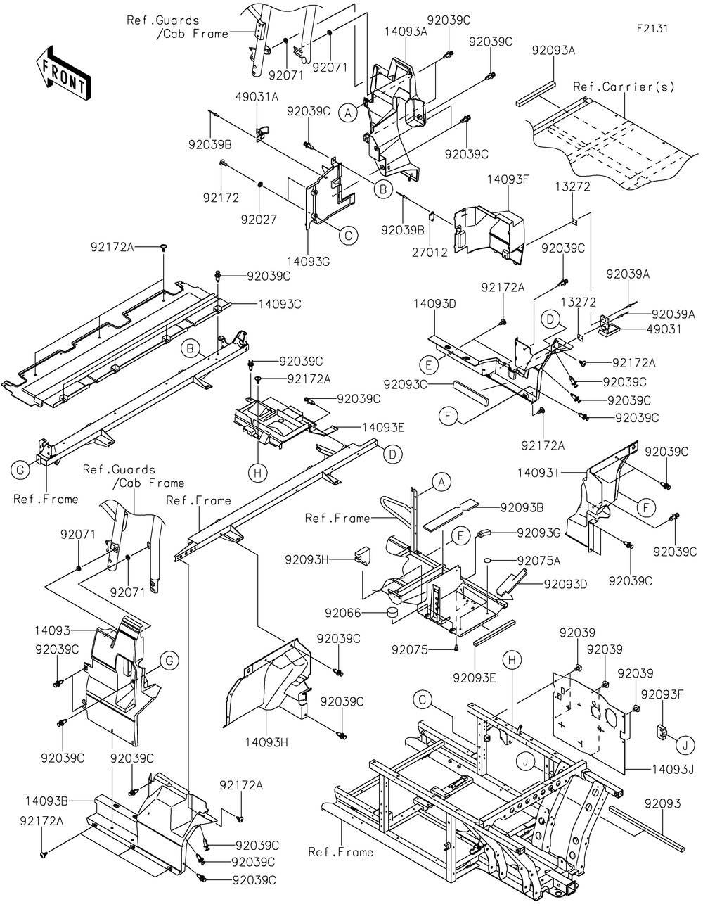 Frame Fittings-Rear Diagram and Parts List for KAF820FNFNN 2022 Kawasaki Lawn Tractor Accessories
