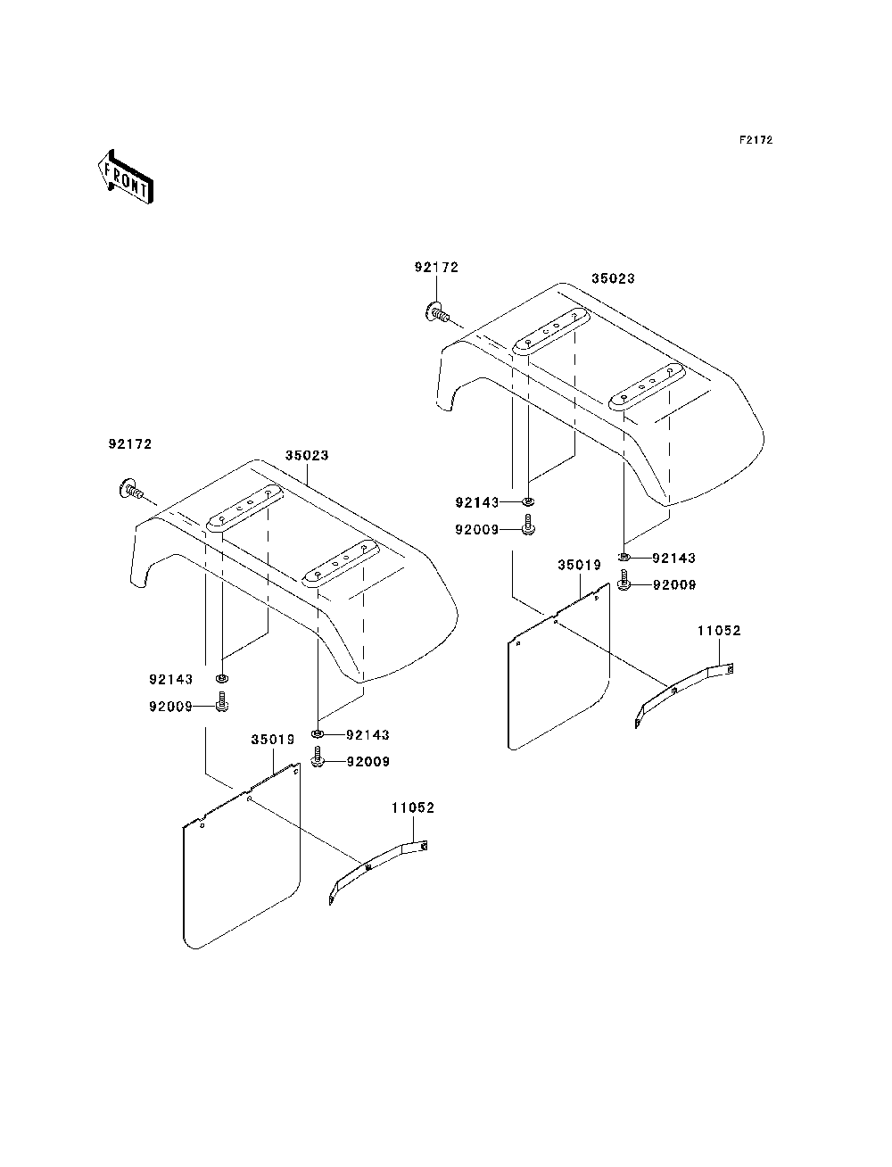 Rear Fender Diagram and Parts List for KAF620H7F 2007 & Prior Kawasaki Lawn Tractor Accessories