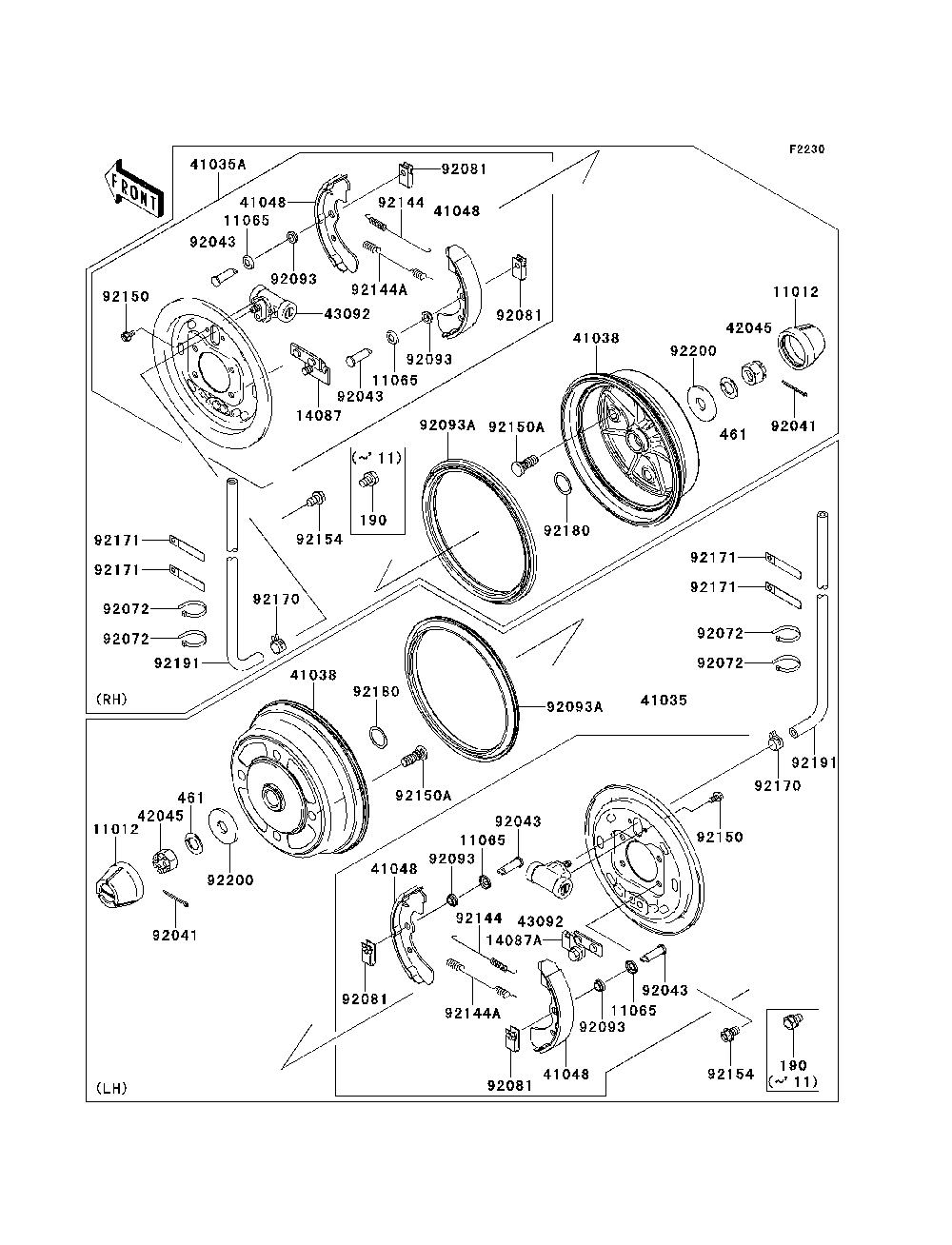 Front Hubs/Brakes Diagram and Parts List for KAF620MDF 2013 Kawasaki Lawn Tractor Accessories