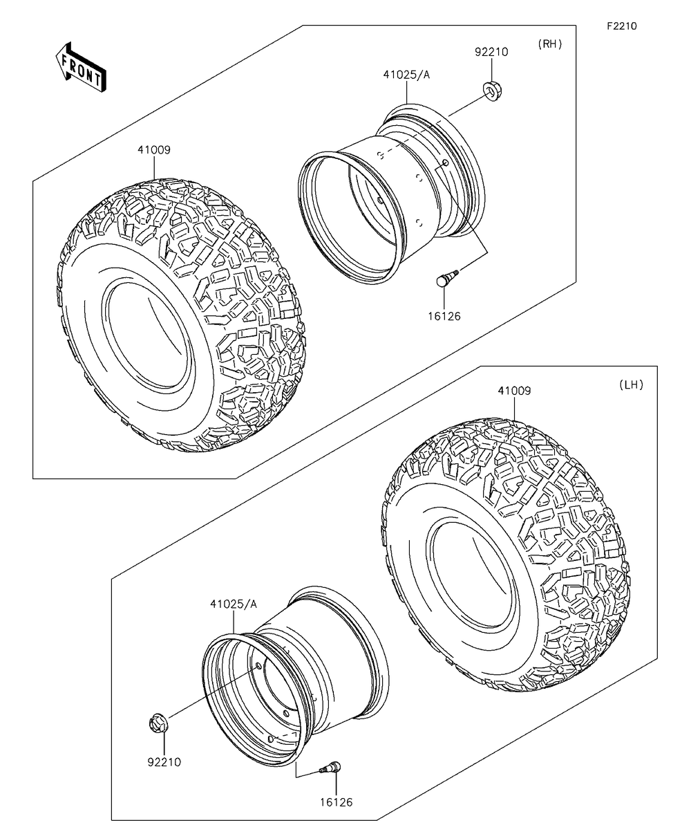 Wheels/Tires Diagram and Parts List for KAF620RFF 2015 Kawasaki Lawn Tractor Accessories