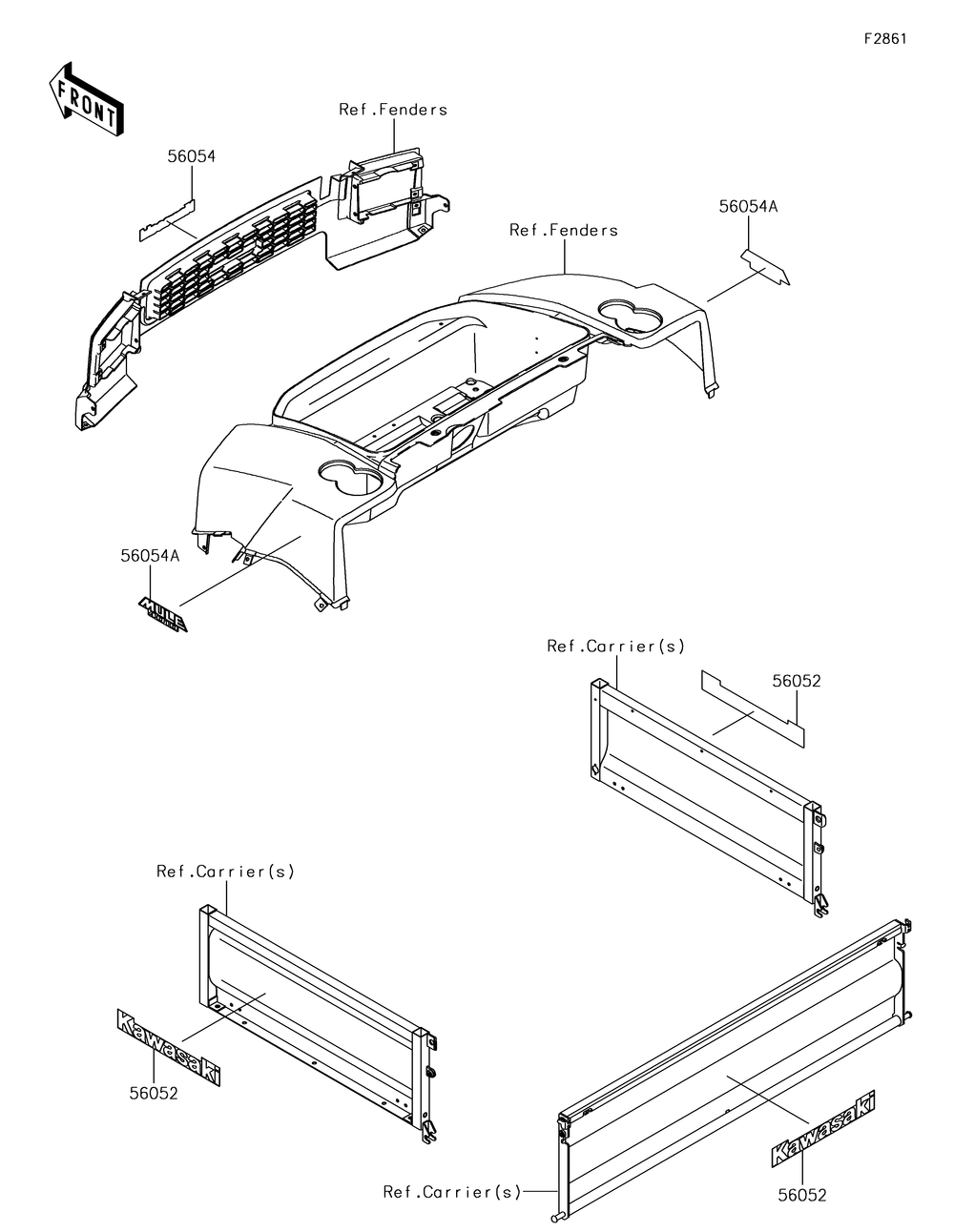 Decals Diagram and Parts List for KAF620XJF 2018 Kawasaki Lawn Tractor Accessories