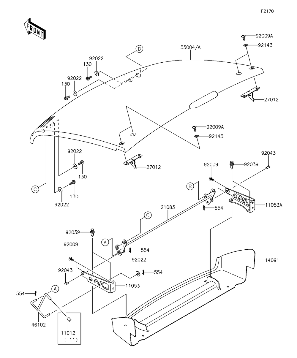 Fenders Diagram and Parts List for KAF400EDF 2013 Kawasaki Lawn Tractor Accessories