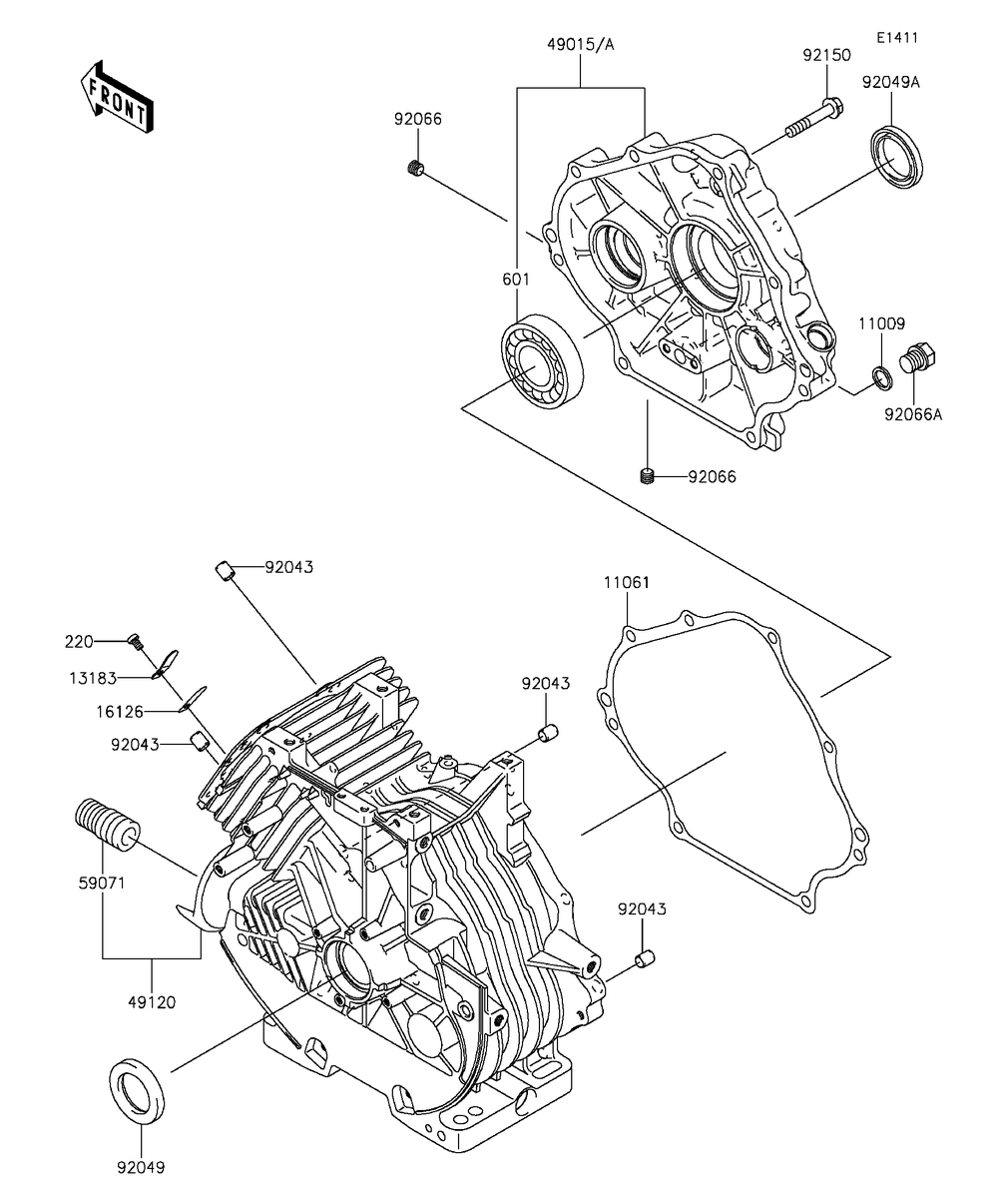 Crankcase Diagram and Parts List for KAF400FGF 2016 Kawasaki Lawn Tractor Accessories