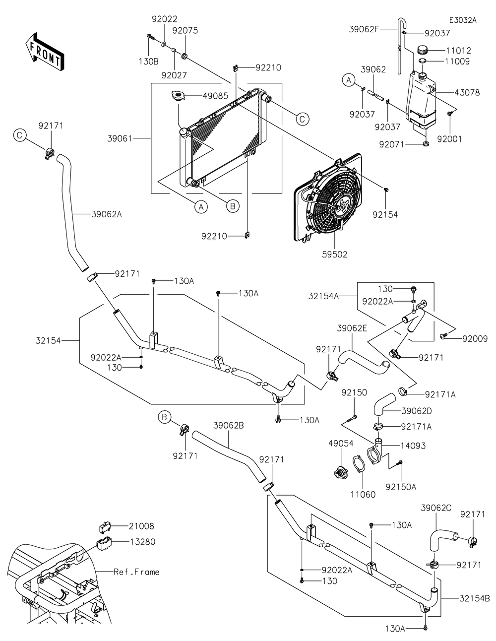Radiator 2 Diagram and Parts List for KAF620WMFNN 2021 Kawasaki Lawn Tractor Accessories