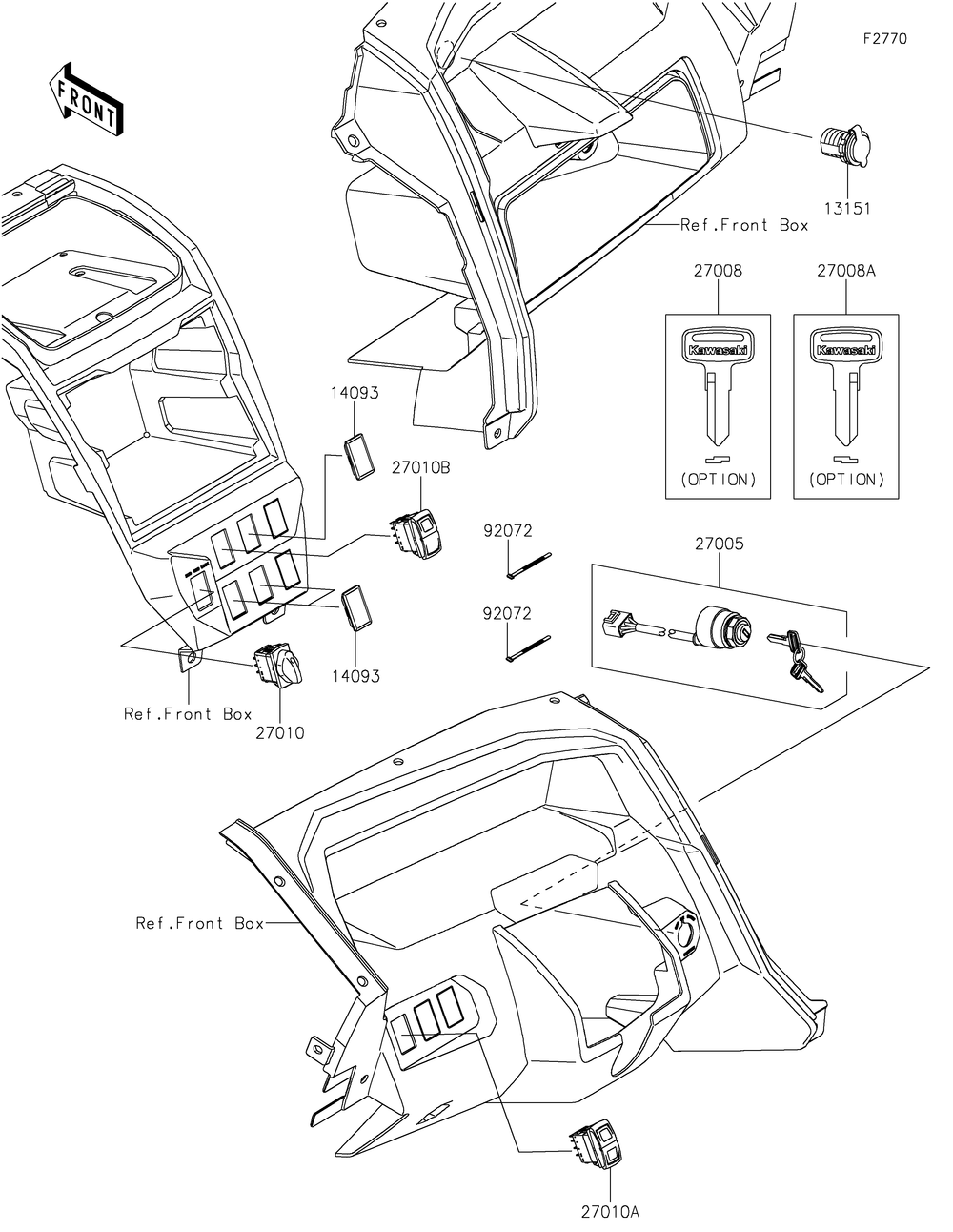 Ignition Switch Diagram and Parts List for KRF1000APFNN 2023 Kawasaki Lawn Tractor Accessories