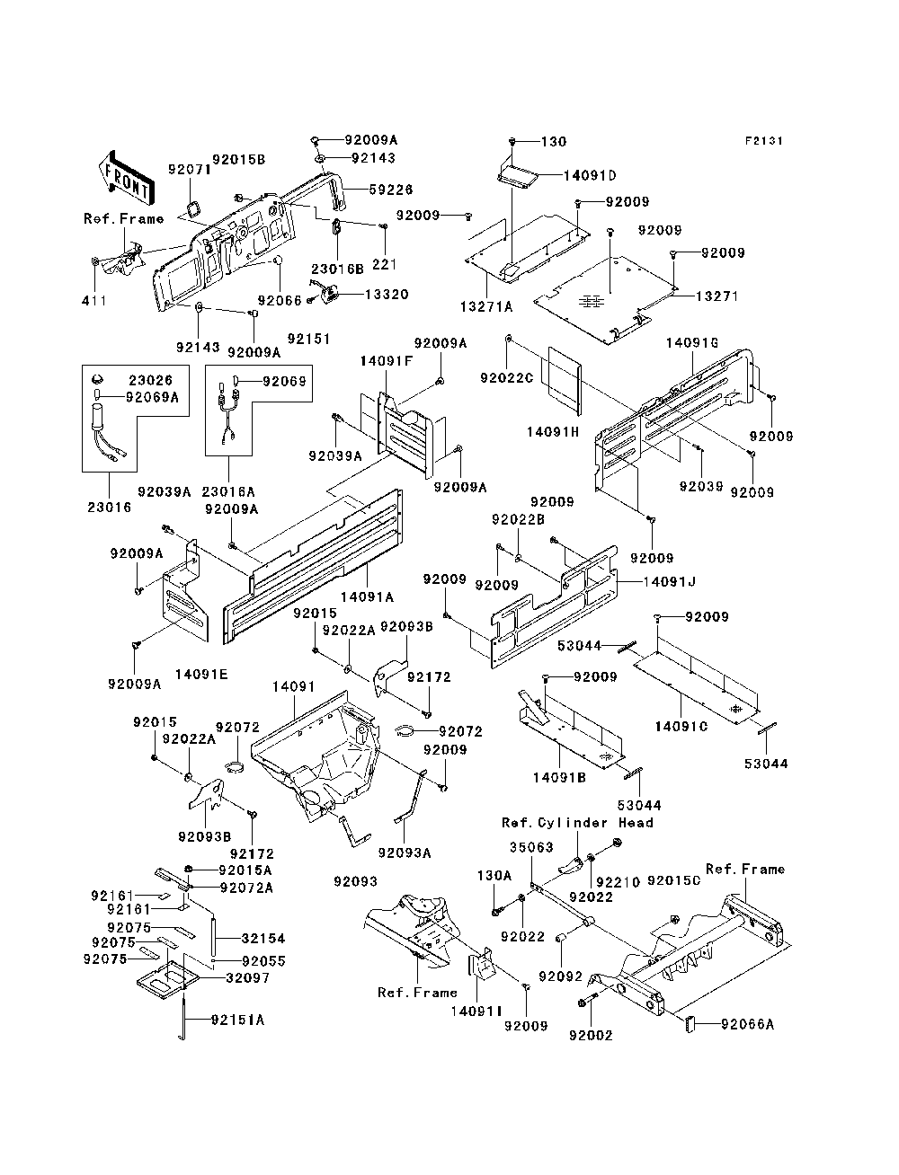 Frame Fittings Diagram and Parts List for KAF950C7F 2007 & Prior Kawasaki Lawn Tractor Accessories
