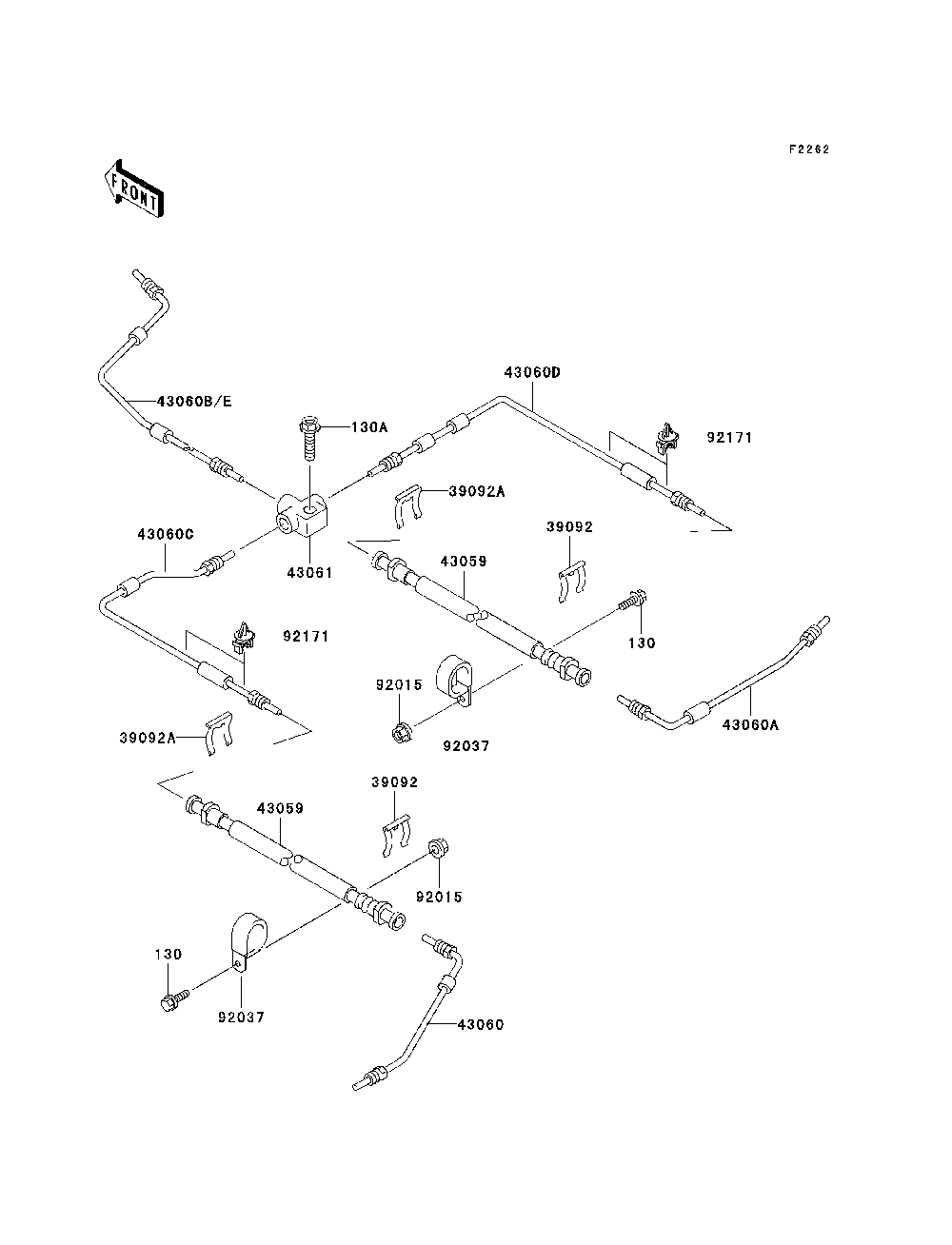 Brake Piping Diagram and Parts List for KAF620H7F 2007 & Prior Kawasaki Lawn Tractor Accessories