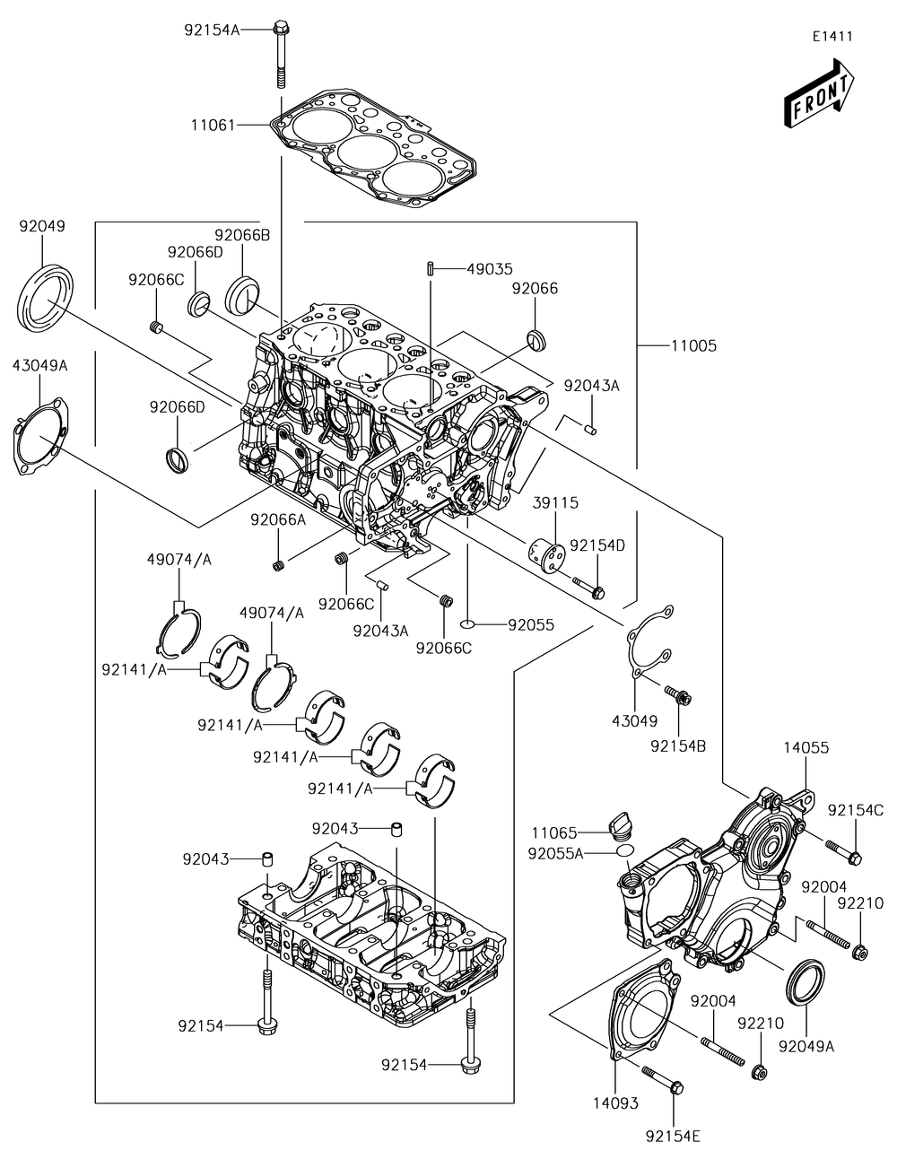 Crankcase Diagram and Parts List for KAF1000HJF 2018 Kawasaki Lawn Tractor Accessories