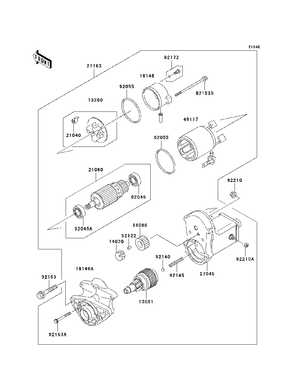 Starter Motor Diagram and Parts List for KAF950B7F 2007 & Prior Kawasaki Lawn Tractor Accessories