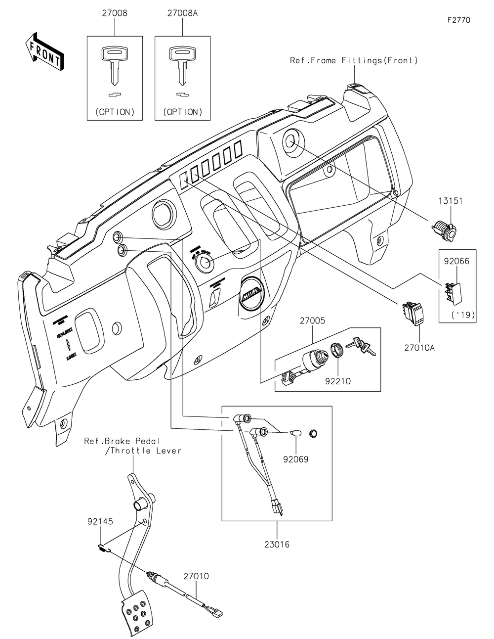 Ignition Switch Diagram and Parts List for KAF400HHF 2017 Kawasaki Lawn Tractor Accessories