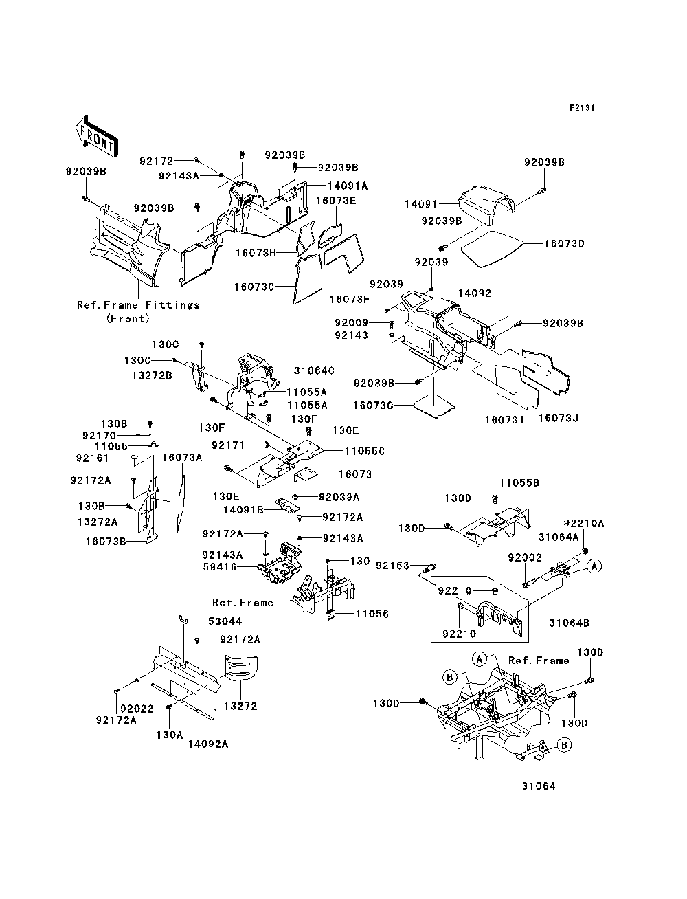 Frame Fittings-Rear Diagram and Parts List for KRF750RDF 2013 Kawasaki Lawn Tractor Accessories