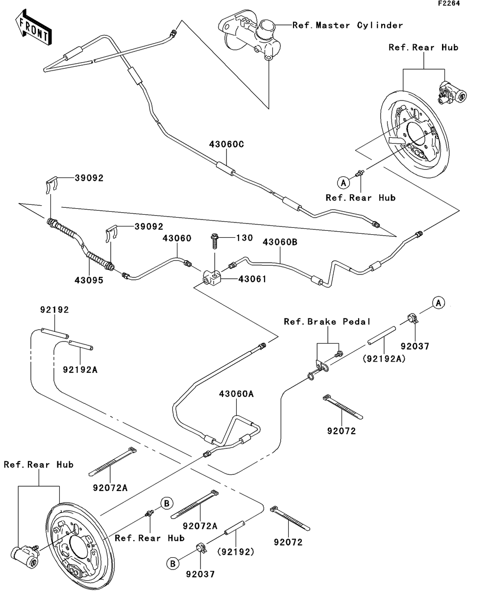 Rear Brake Piping Diagram and Parts List for KAF400DEF 2014 Kawasaki Lawn Tractor Accessories