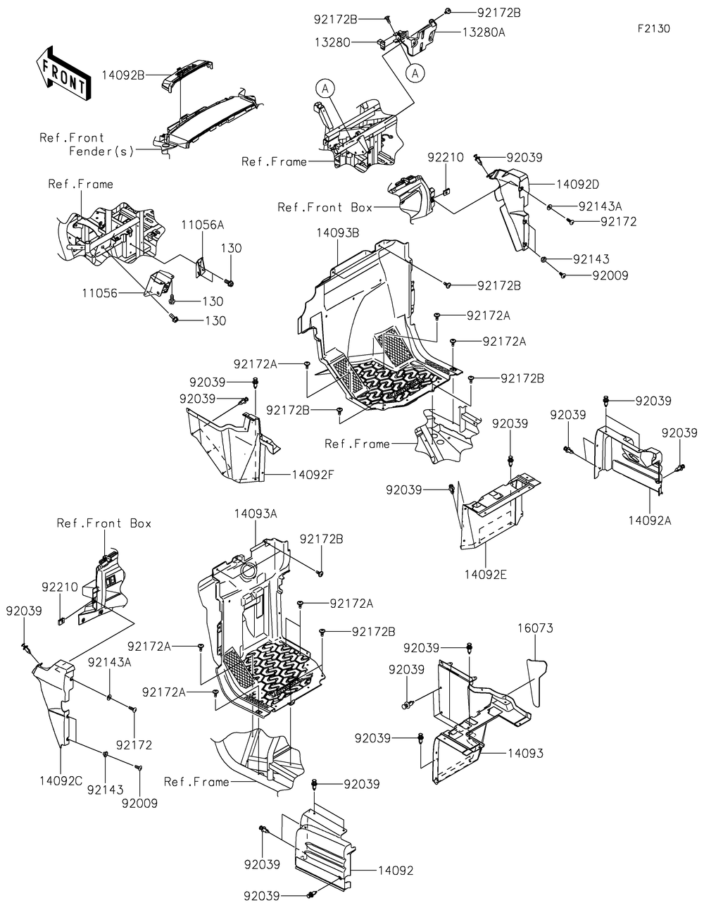 Frame Fittings Diagram and Parts List for KRF800GKF 2019 Kawasaki Lawn Tractor Accessories