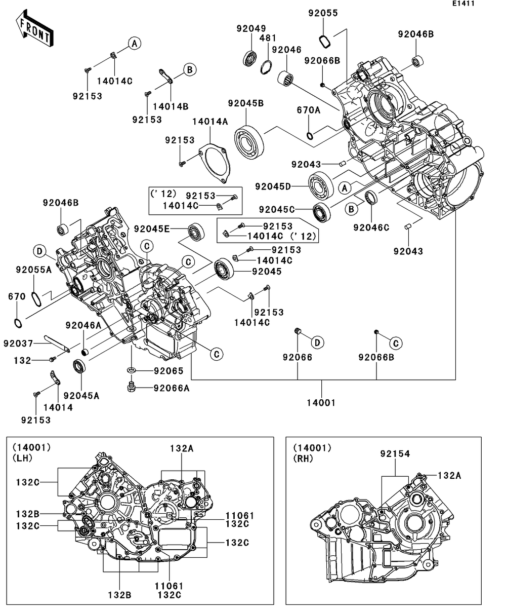 Crankcase Diagram and Parts List for KRT750ACF 2012 Kawasaki Lawn Tractor Accessories