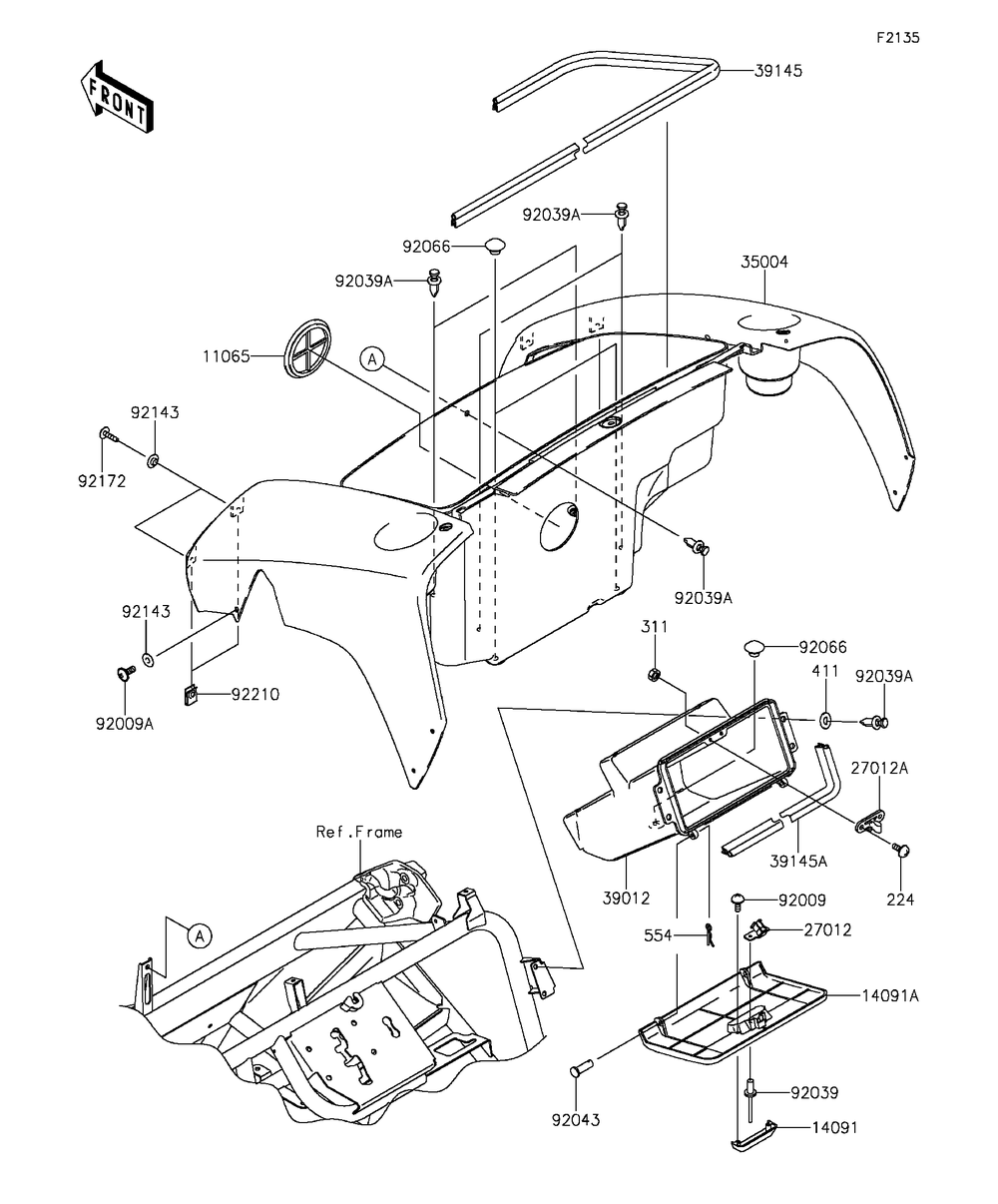 Front Box Diagram and Parts List for KAF400DFF 2015 Kawasaki Lawn Tractor Accessories