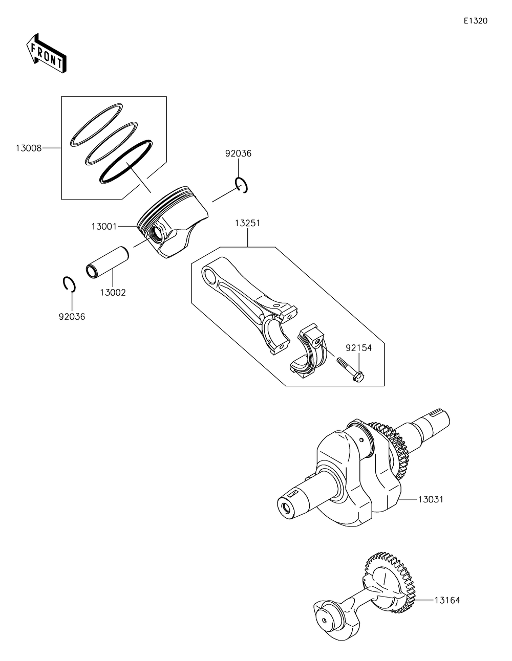 Crankshaft/Piston Diagram and Parts List for KAF400JKF 2019 Kawasaki Lawn Tractor Accessories