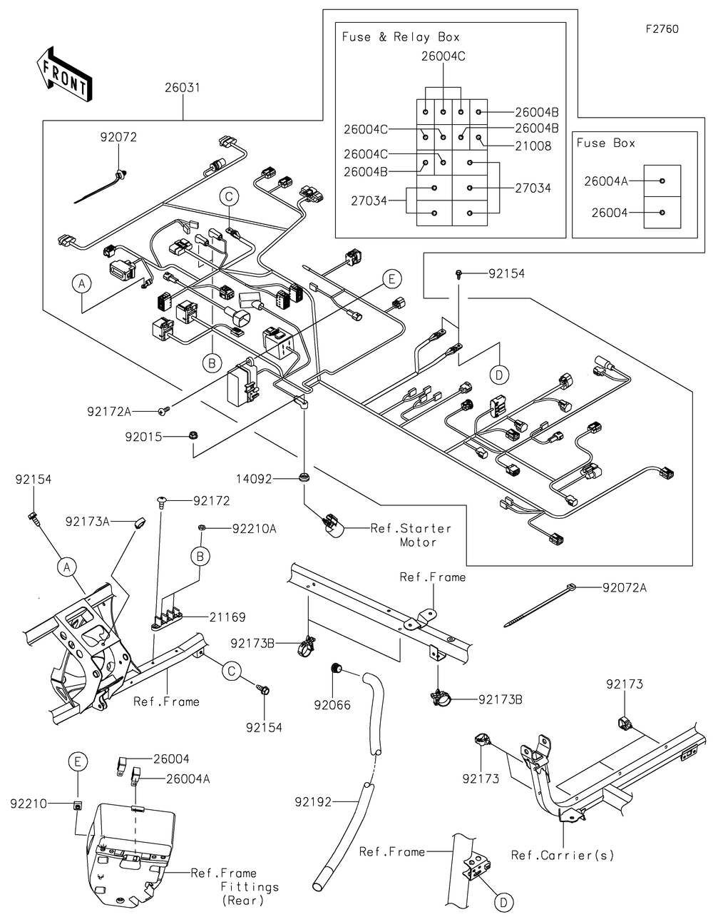 Chassis Electrical Equipment Diagram and Parts List for KRF1000ANFNL 2022 Kawasaki Lawn Tractor Accessories