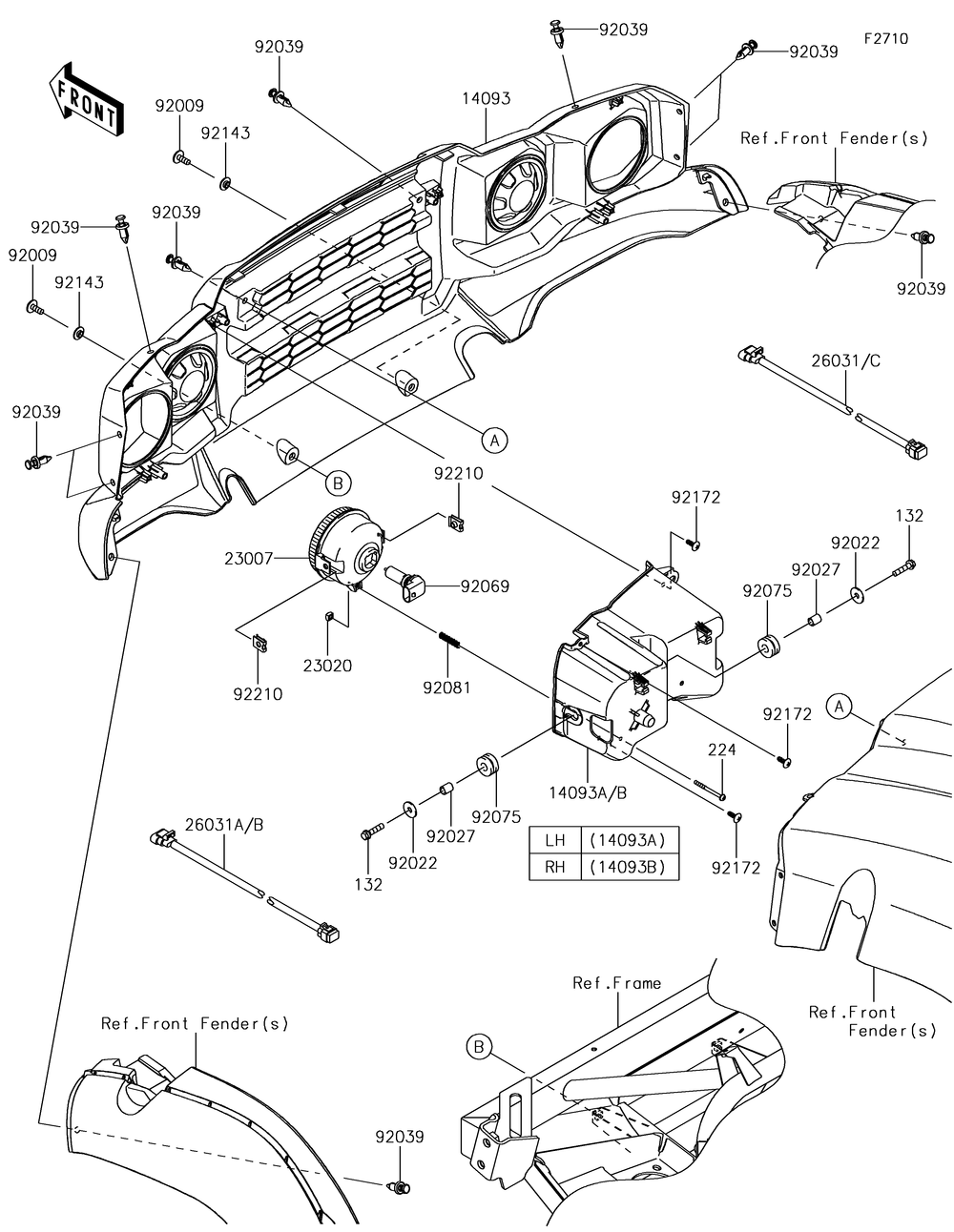 Headlight Diagram and Parts List for KAF400JKF 2019 Kawasaki Lawn Tractor Accessories