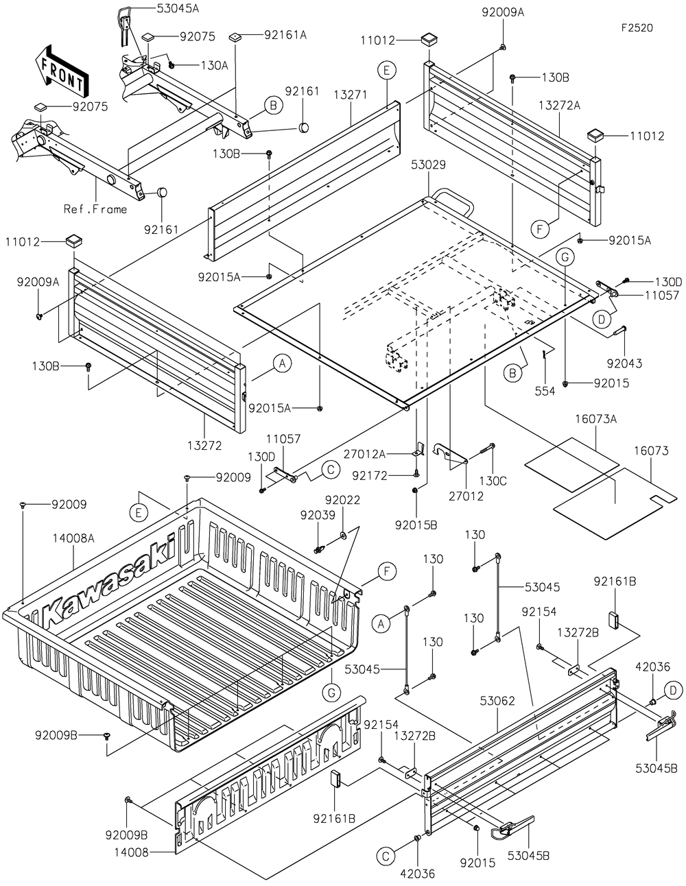 Carrier Diagram and Parts List for KAF400SMFNN 2021 Kawasaki Lawn Tractor Accessories
