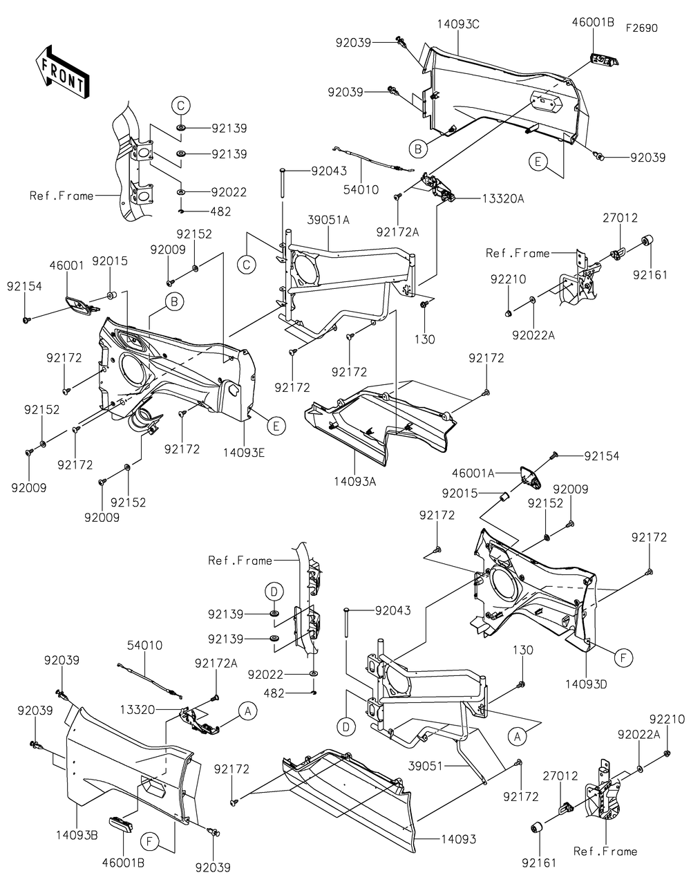 Front Door Diagram and Parts List for KRT1000BPFNL 2023 Kawasaki Lawn Tractor Accessories