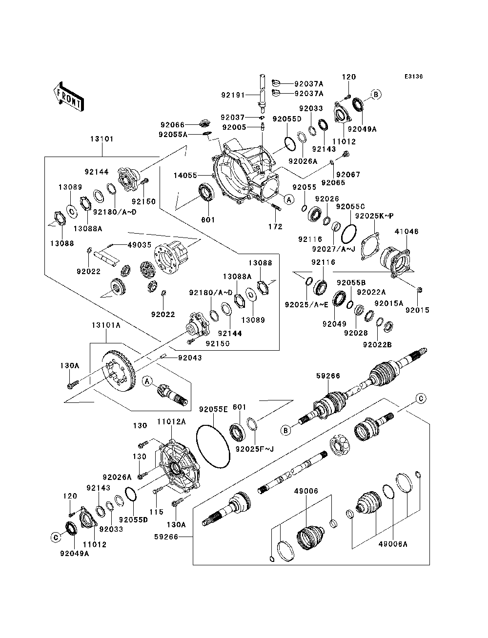 Drive Shaft-Front Diagram and Parts List for KAF620MDF 2013 Kawasaki Lawn Tractor Accessories