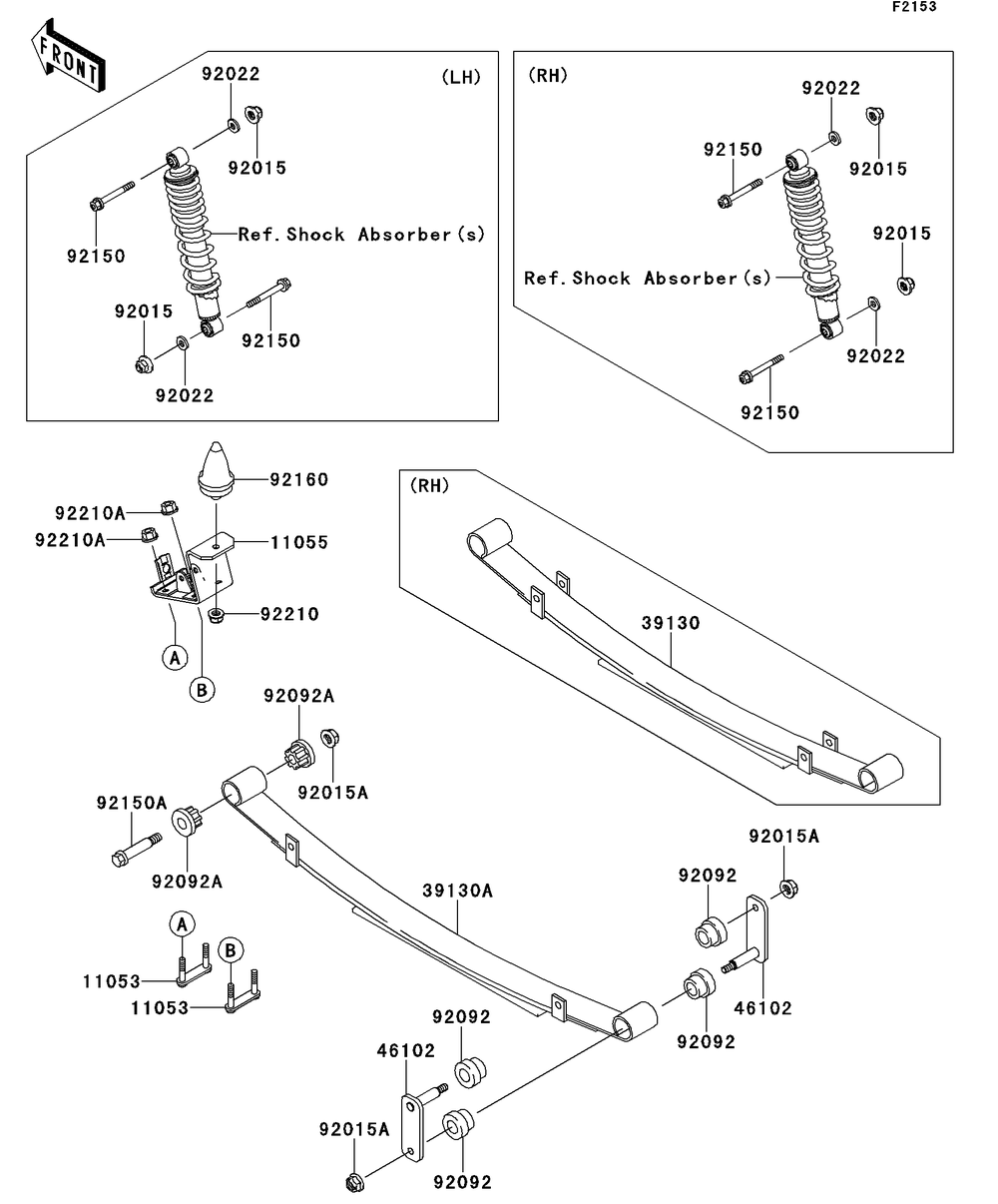 Rear Suspension Diagram and Parts List for KAF950GDF 2013 Kawasaki Lawn Tractor Accessories