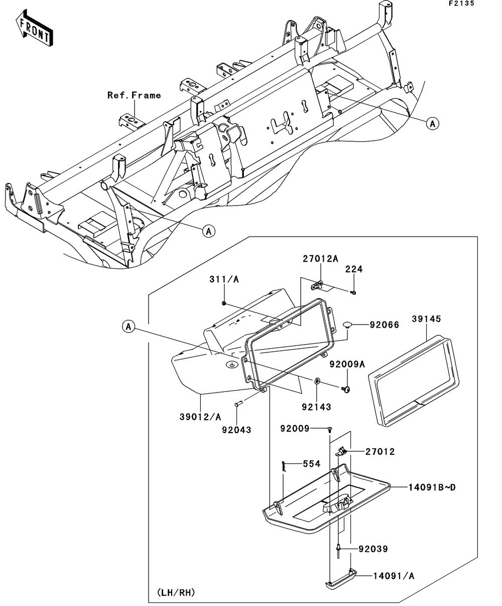 Front Box Diagram and Parts List for KAF620SDF 2013 Kawasaki Lawn Tractor Accessories
