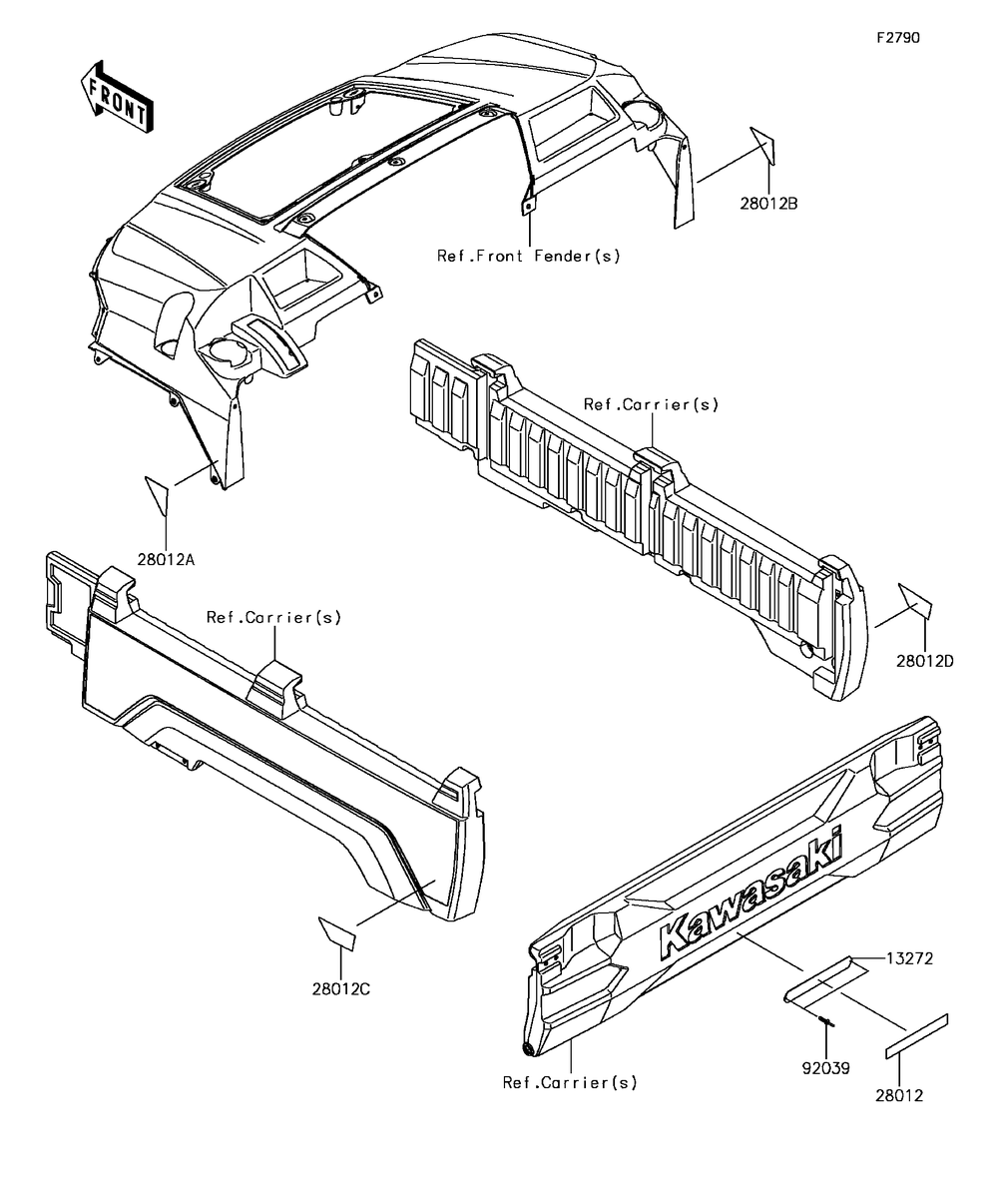Reflectors Diagram and Parts List for KAF820FHF 2017 Kawasaki Lawn Tractor Accessories