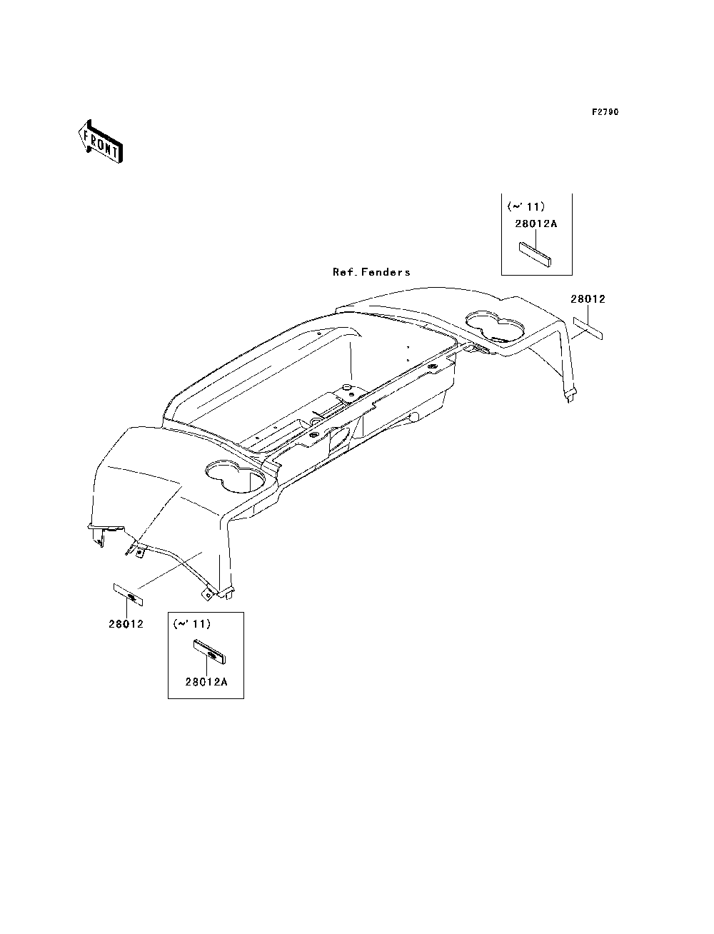 Reflectors Diagram and Parts List for KAF620MDF 2013 Kawasaki Lawn Tractor Accessories