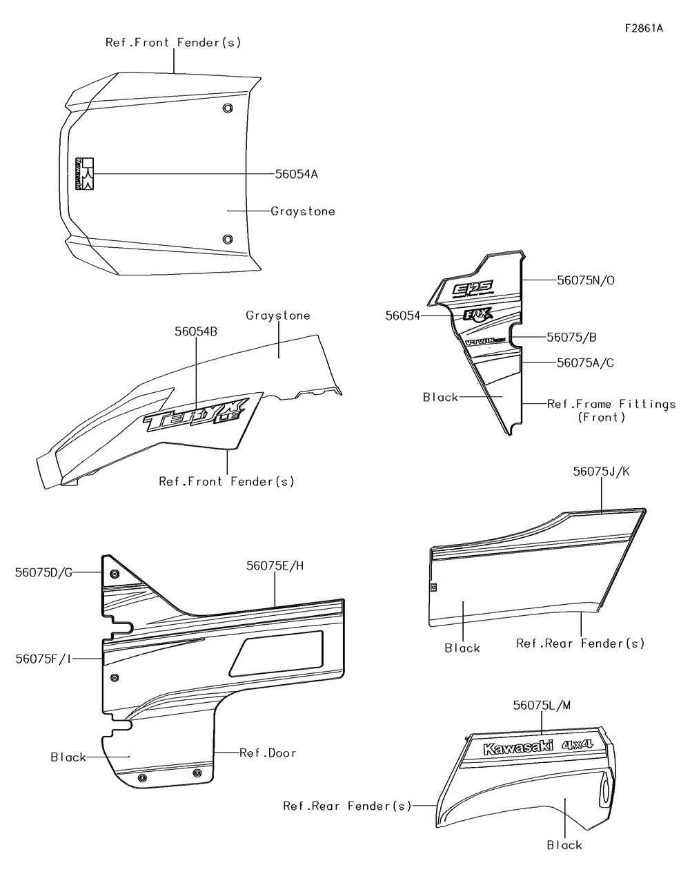 Decals(Graystone)(Ggf) Diagram and Parts List for KRF800GGF 2016 Kawasaki Lawn Tractor Accessories